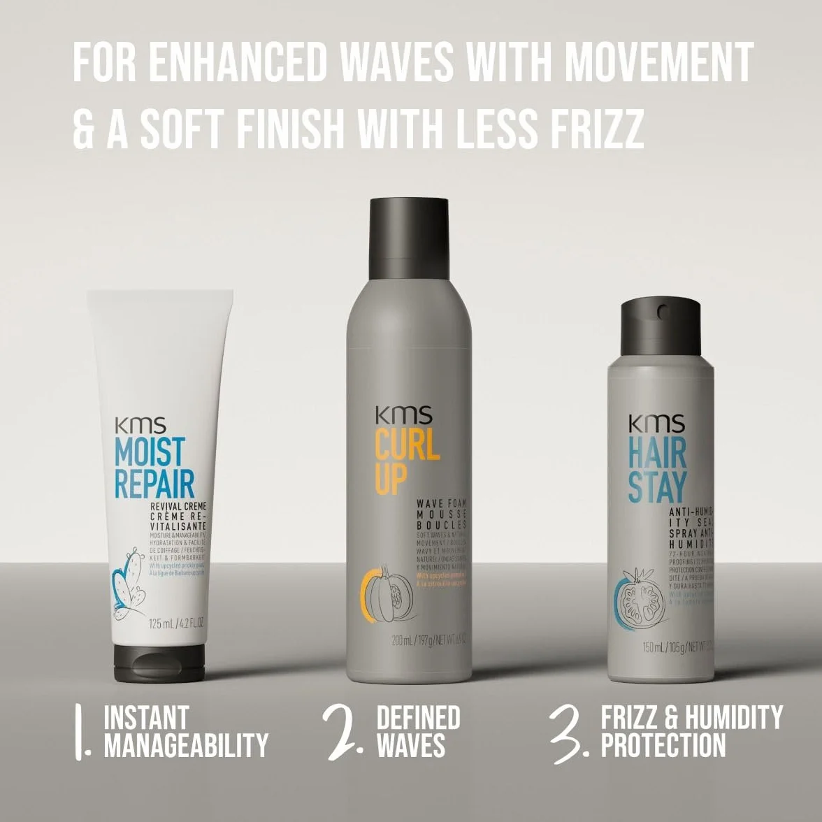 KMS CurlUp Wave Foam - Schiuma per ricci e onde flessibili, volume e definizione naturale, 200 ml