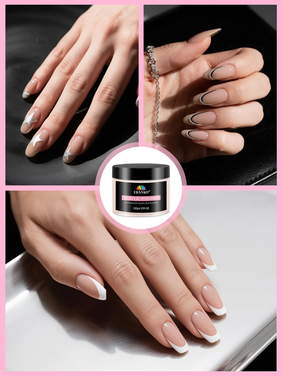 EBANKU Polvere acrilica per unghie rosa nude, 120 g, polvere acrilica professionale per extension per unghie, 3D Art Carving French manicure, forte adesione, facile da modellare a lunga durata, non