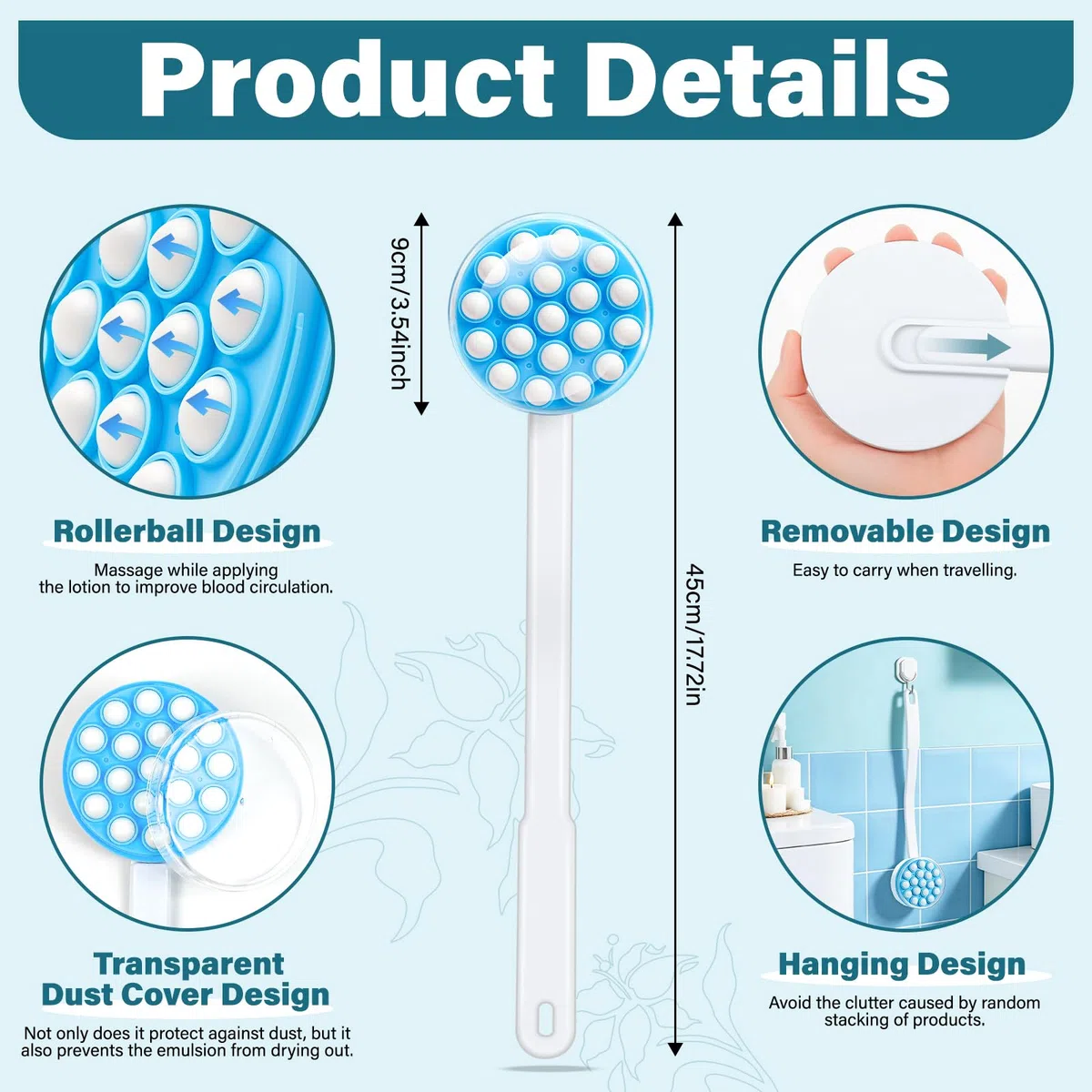 2 In 1 Applicatore Crema Schiena, 45cm Applicatore per Lozione per Schiena, Applicatore di Lozione Solare Per l'applicazione di latte per Il corpo Latte Idratante Crema Solare per Donne Uomini