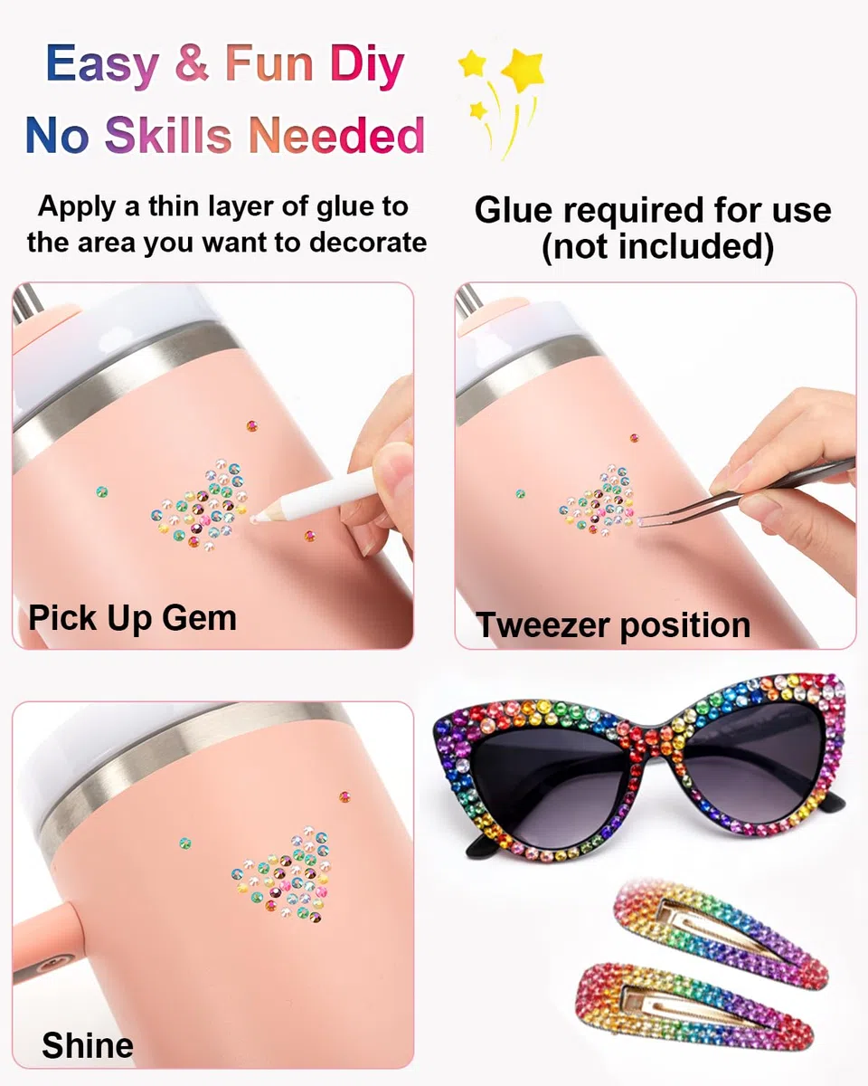 Vinuwu Bedazzling Kit, kit di strass Bedazzling in 42 colori, 32000+pezzi da 3 mm con retro piatto, per Bedazzling con penna, kit di gemme per nail art, ciondoli, abbigliamento, scarpe, libri