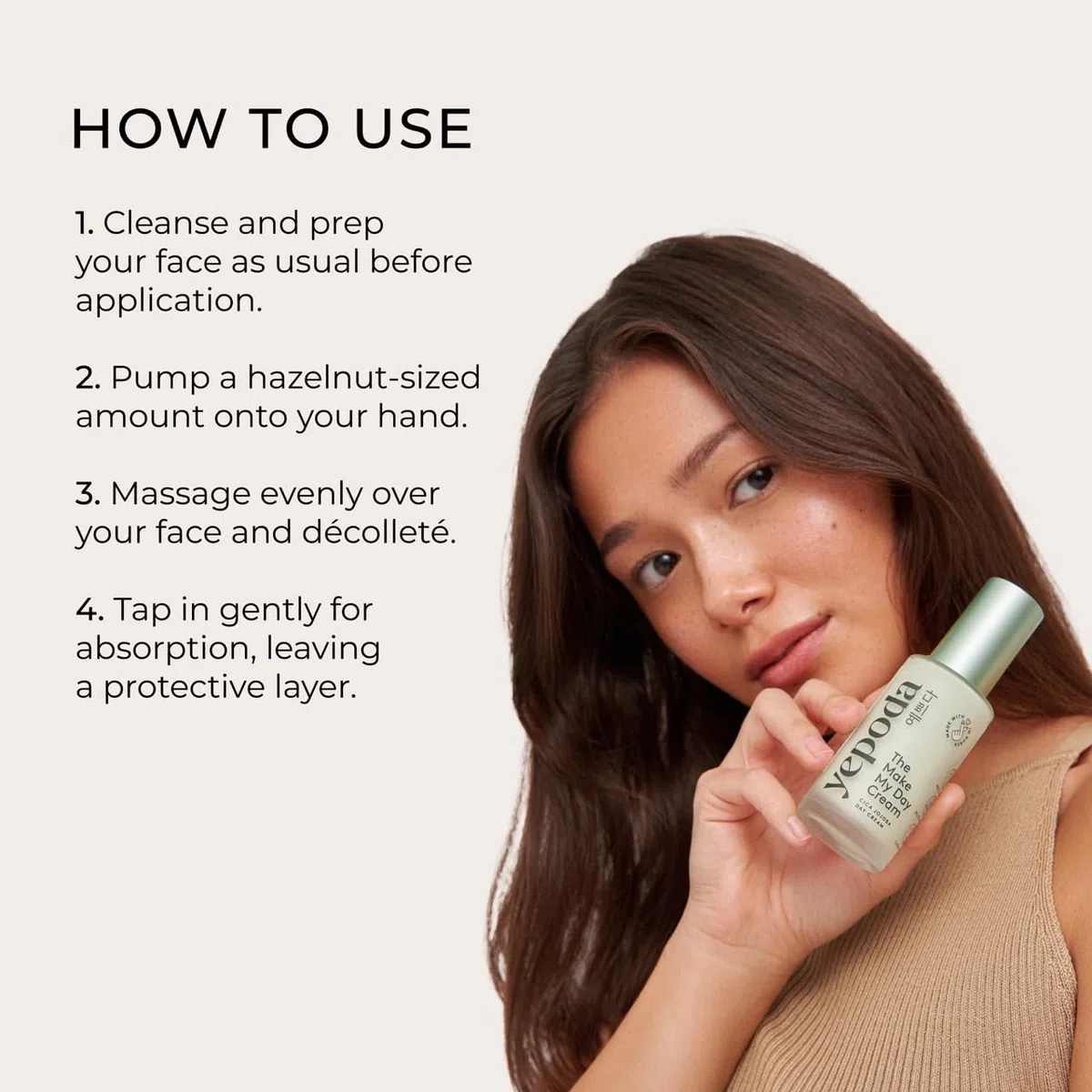 Yepoda The Make My Day Cream, crema giorno idratante e Slow Aging con centella asiatica. Vegana, testata e adatta a tutti i tipi di pelle. Per una pelle radiosa e nutrita. 50ml