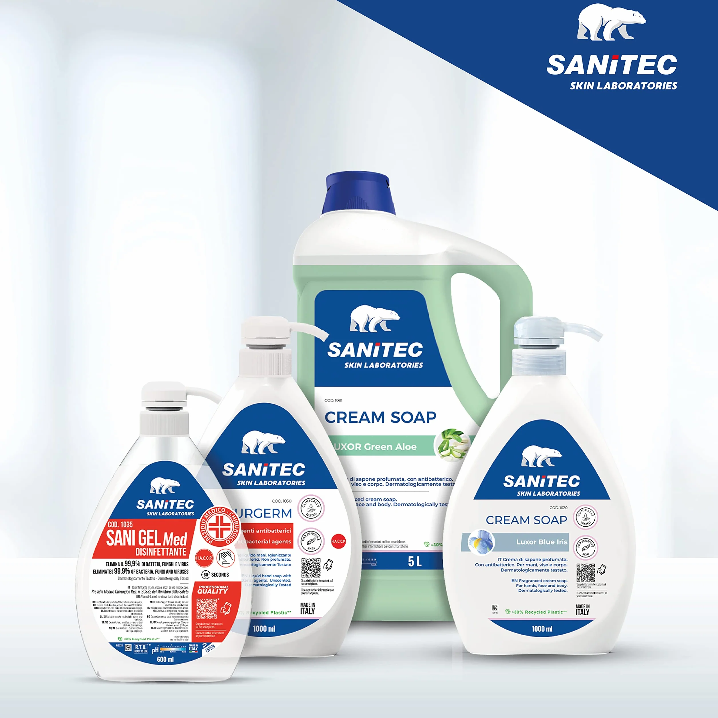 Sanitec, Luxor Gold Argan, Crema di Sapone Profumata Idratante con Glicerina e Antibatterico, Deterge le Mani Lasciandole Fresche e Pulite, pH 5,5, Dermatologicamente Testato, 5L 5000ml