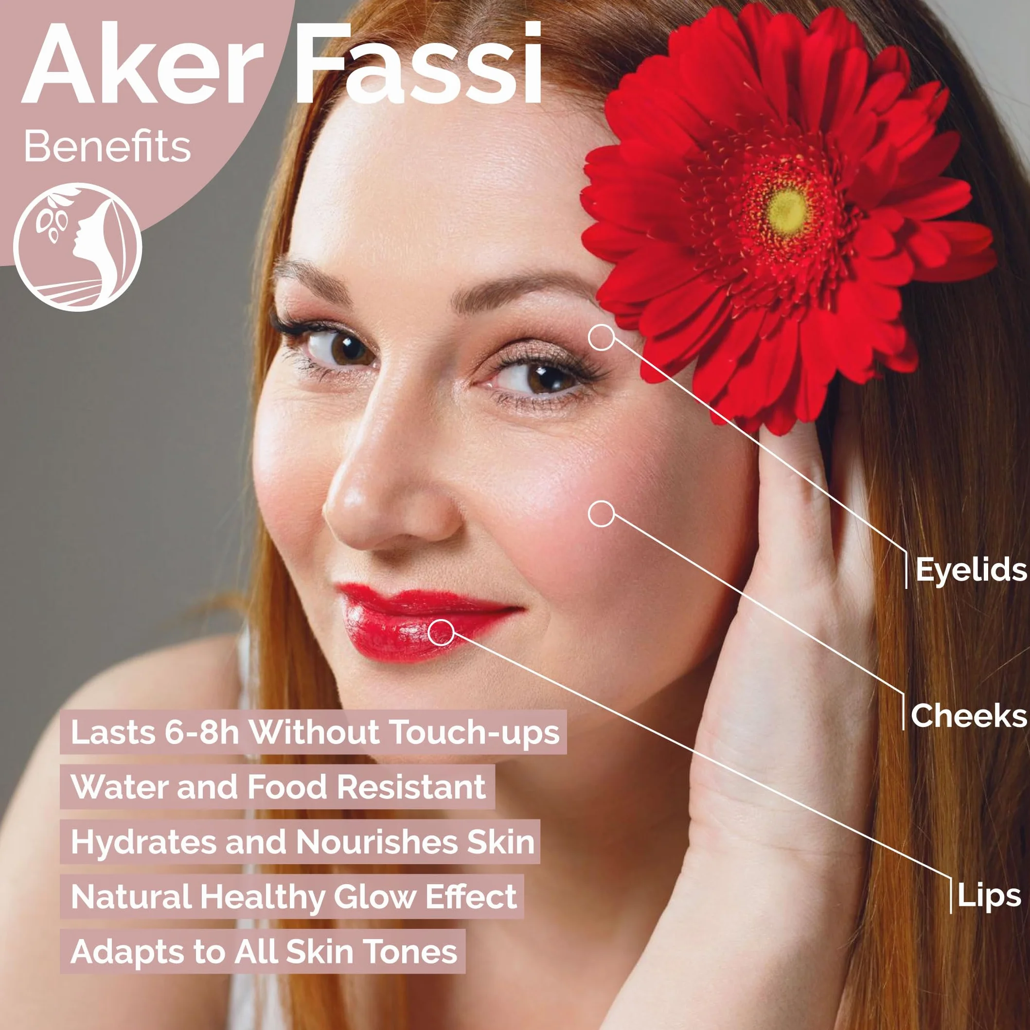 Fatima's Garden Polvere Naturale Aker Fassi con Scorza di Melograno - Tinta Tradizionale Marocchina per Labbra e Guance 100g