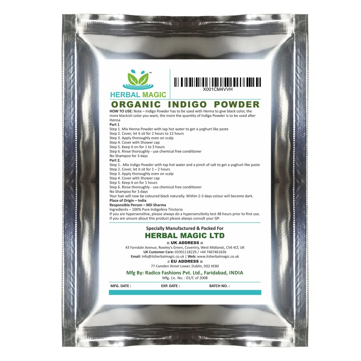 Organico certificato by ecocert- Indigo "Henna neri in polvere/Herbal Hair Dye – Go nero/marrone naturally-only di erbe magic-complete kit-ecocert/GMP/Halal/ISO cert