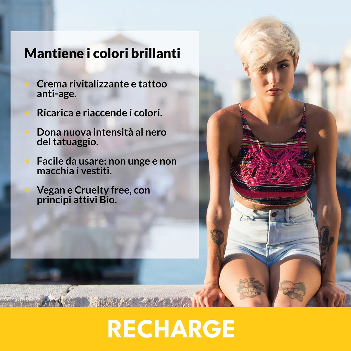 Tattoolicious RECHARGE 100 ml – Crema Rivitalizzante e Anti-Age per Tatuaggi | Neri e Colorati | Con Ingredienti Naturali e Principi Attivi Bio, Vegan, Cruelty Free, Derma Tested | Made in Italy