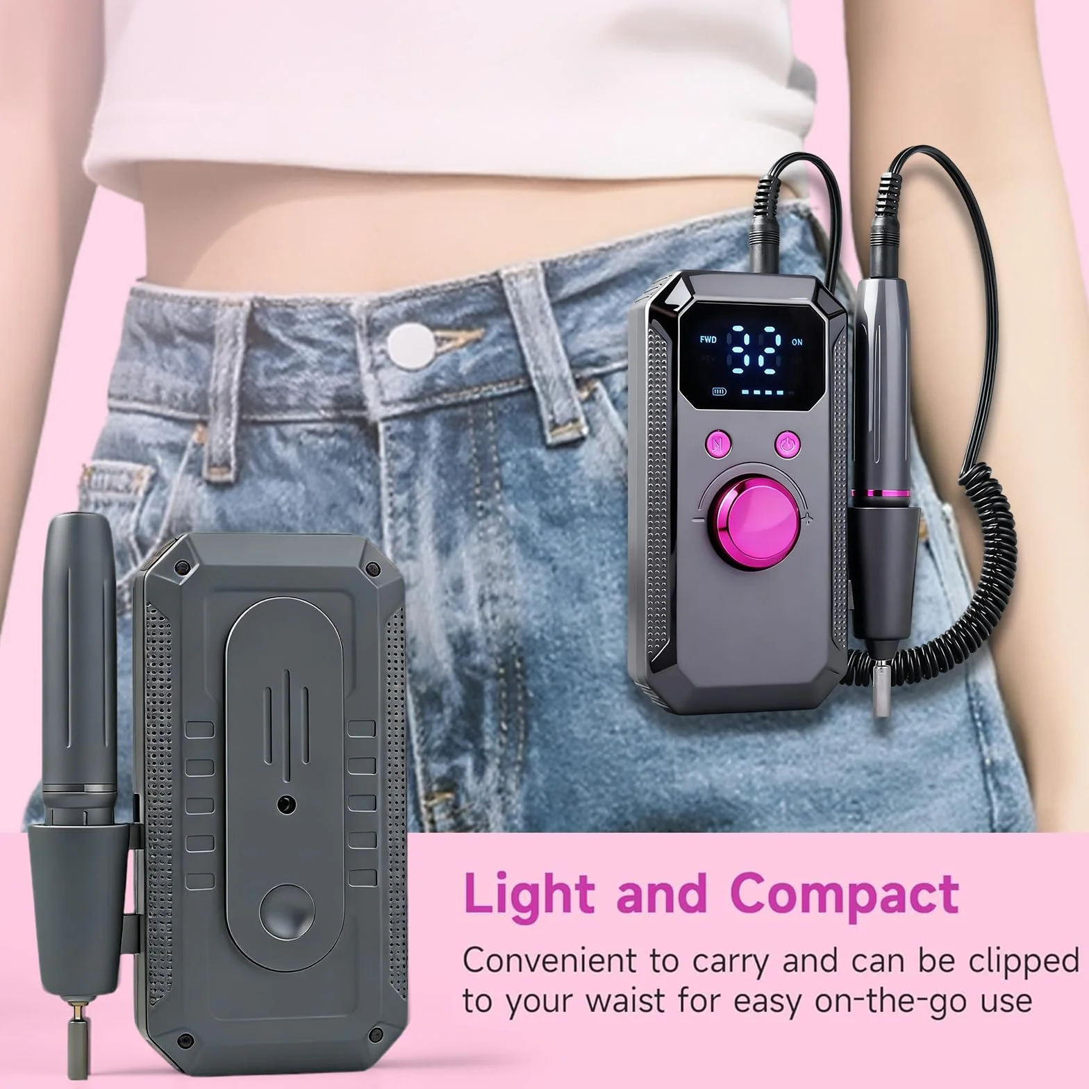 Fresa per Unghie Professionale 40000 RPM Portatile Ricaricabile Lima per Unghie Elettrica Velocità Regolabile Manicure Set Trapano Elettrico con Display a LED per Saloni di Unghie DIY,Grigio Scuro