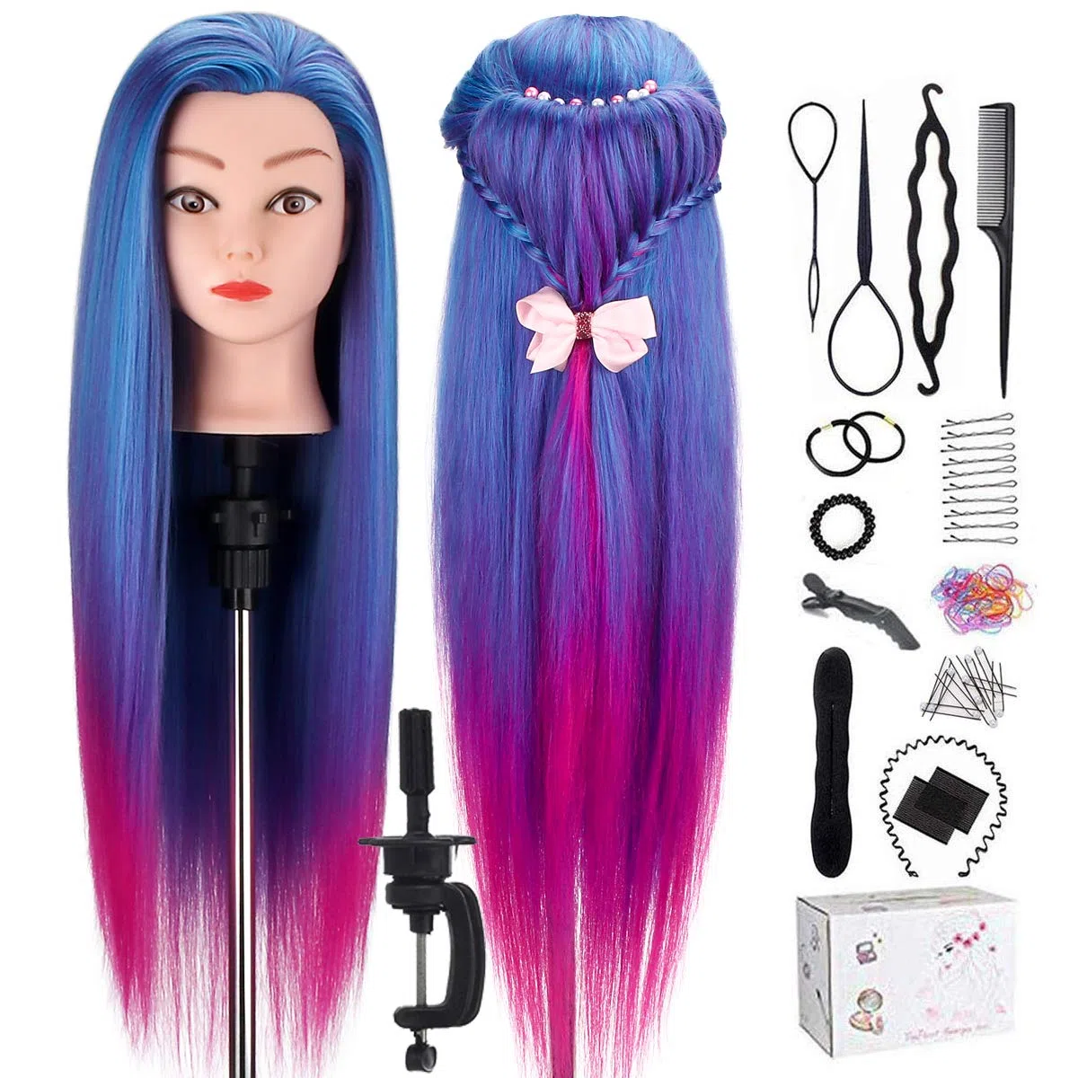 Testa Studio Manichini, TopDirect 26" Capelli Colorati Parrucchiere Cosmetologia Formazione Manichino Pratica Modello con Morsetto & DIY Accessori per Capelli