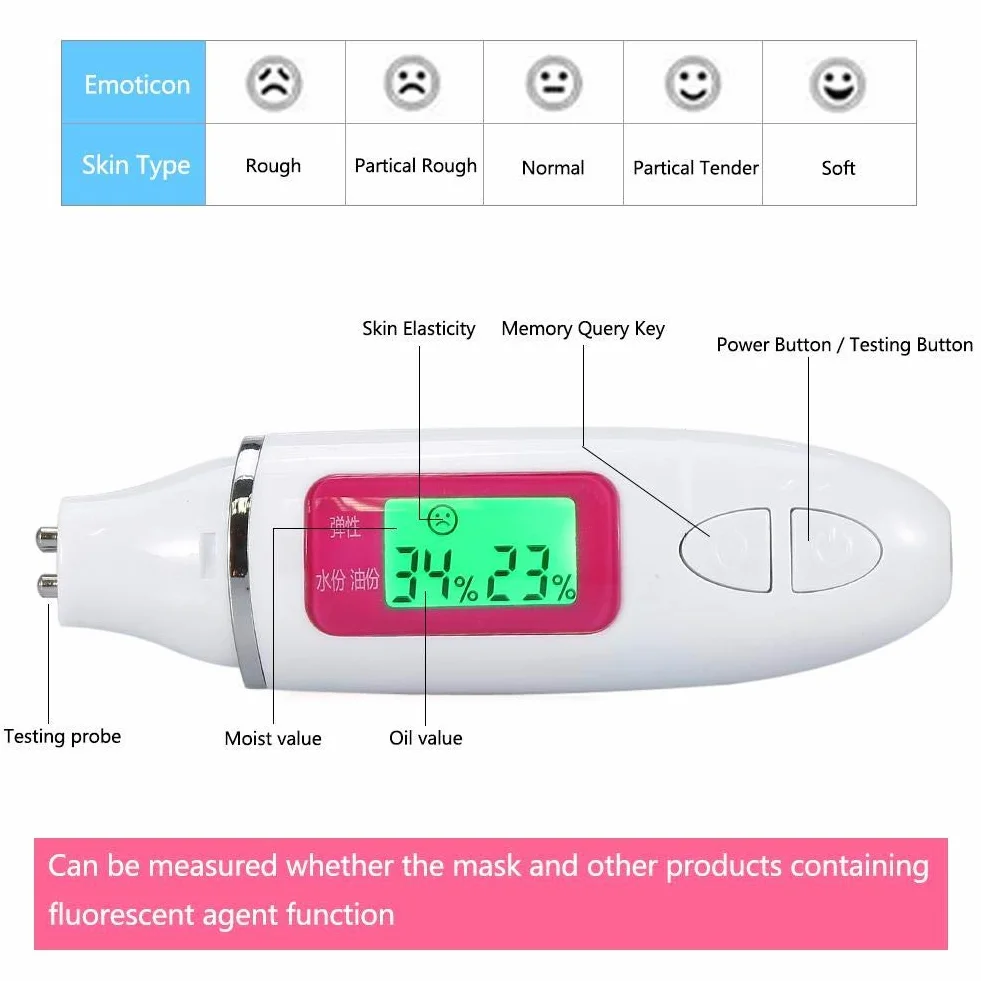 Analizzatore Della Pelle, Display LCD Digitale Portatile di Precisione di Umidità del Viso con Display Lcdper la Casa, Salone, Viaggio(Pink)