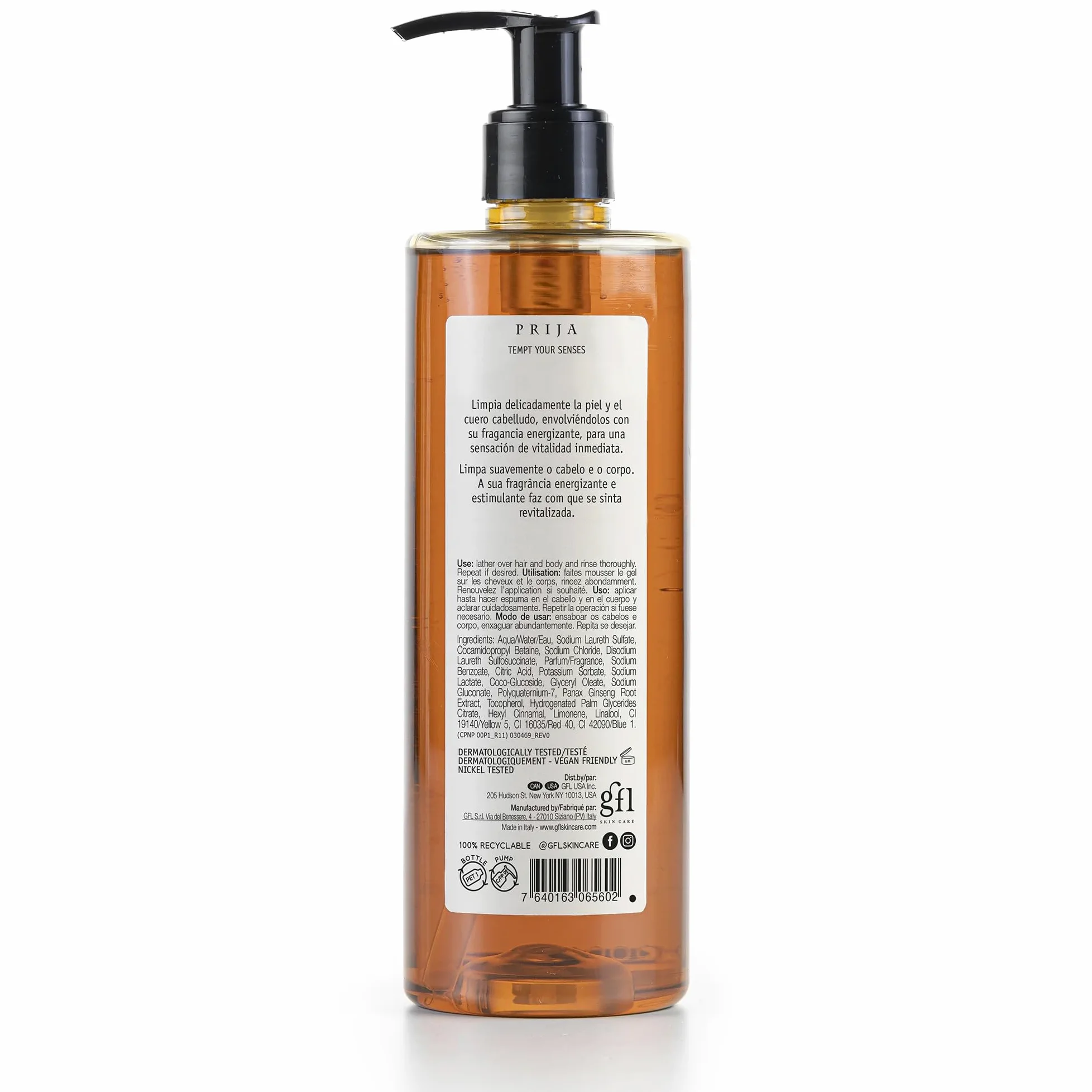 Prija Detergente Mani Vitalizzante con Estratto di Ginseng e Gel Doccia 2 in 1 Vitalizzante e Shampoo Bundle 4 x 380ml