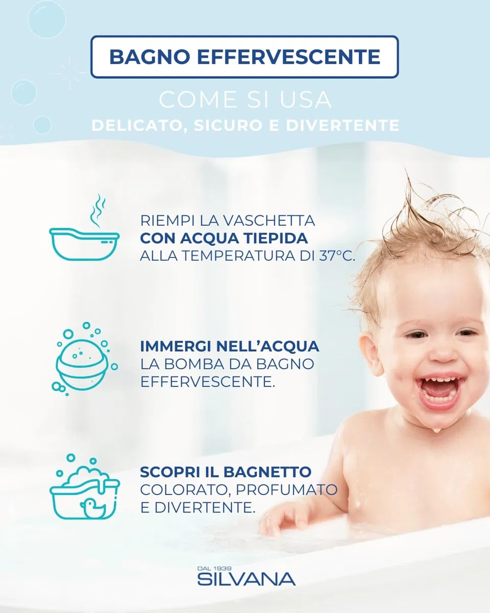 Silvana Bagno Effervescente Coccole per Bambini – Bomba da Bagno Naturale con Olio di Mandorle, Amido di Riso e Burro di Cacao – Bagnetto Rilassante e Idratante – Made in Italy