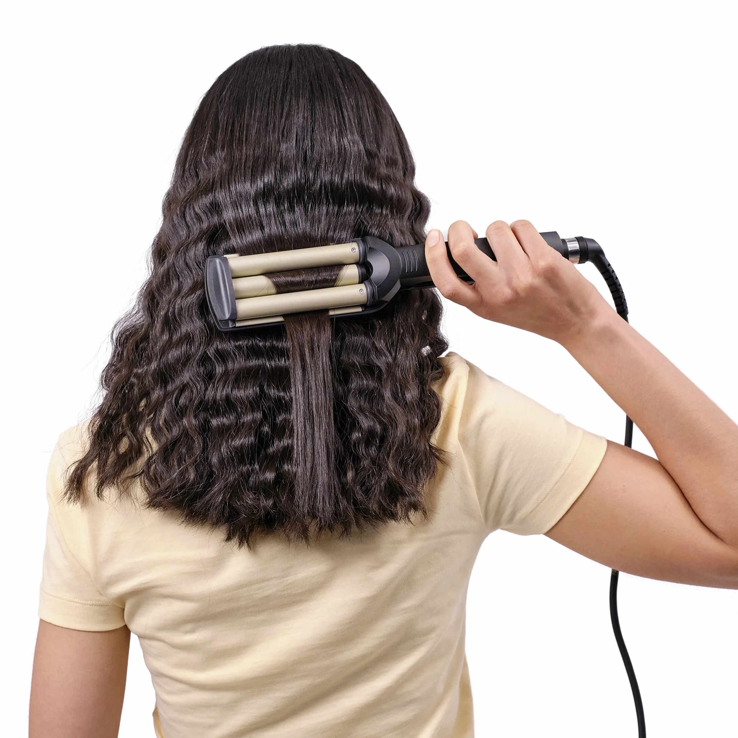BaByliss Triferro Easy Waves, Beach Waves, Ceramic Titanium, 3 Temperature, Punta termo-resistente, Oro e Nero, C260E