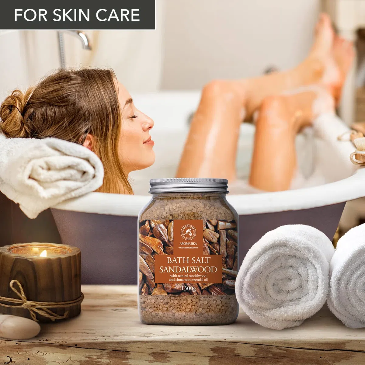 Sale da Bagno Sandalo - 1300g - Sali Marini da Bagno con Olio Essenziale di Cannella e Sandalo - Bagno Rilassante - Buon Sonno - Sali da Bagno per Aromaterapia 1.3 kg
