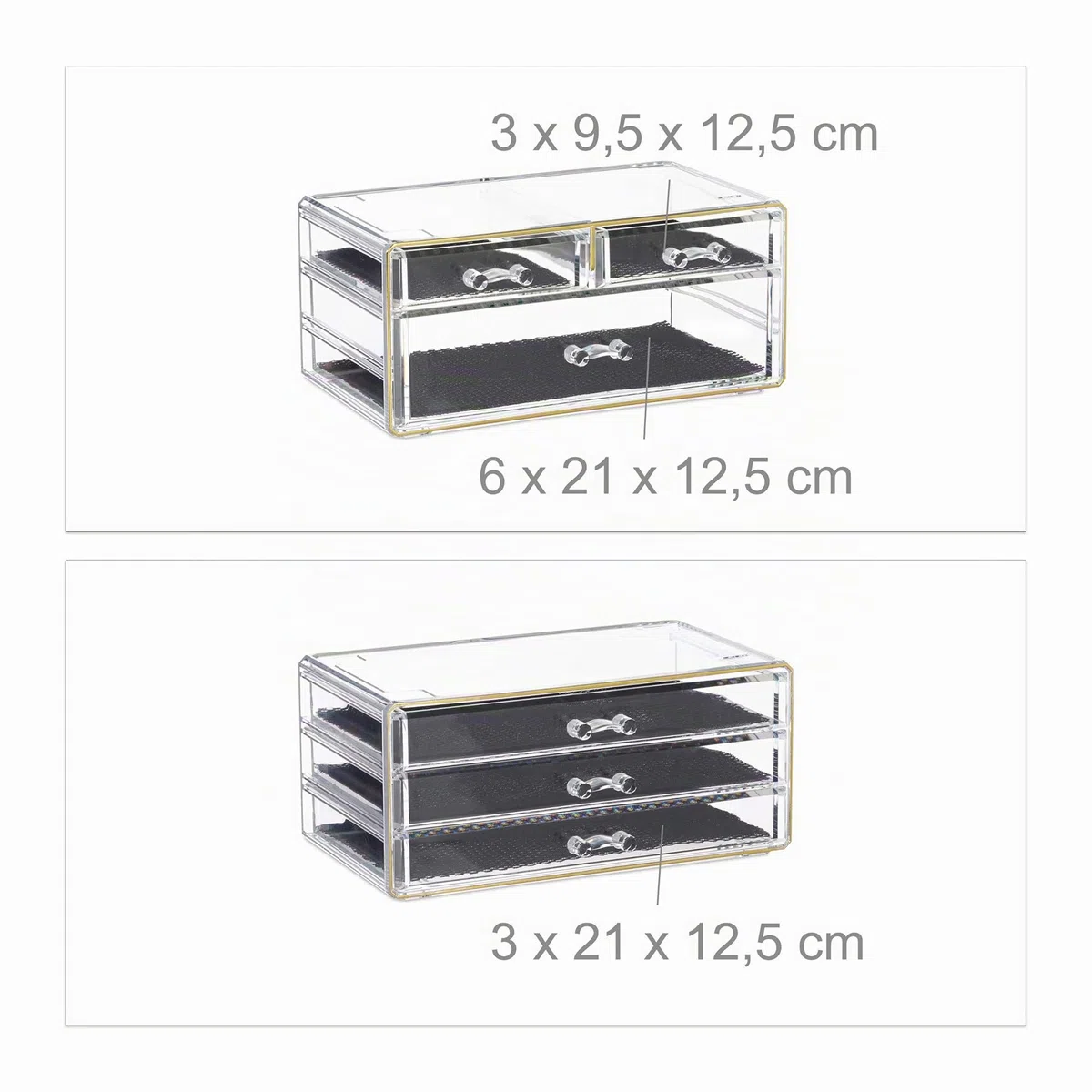 Relaxdays Contenitore per Cosmetici a 6 Cassetti, 22 Scomparti, Make Up Organizer, Porta-Trucchi, Acrilico, Oro