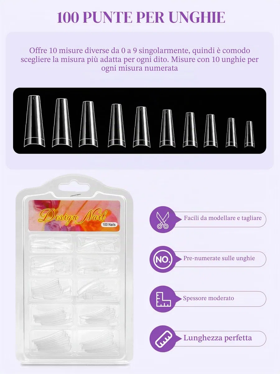 Yokilly Acrilico Per Unghie Kit,Polvere Acrilica Unghie Con Colori Rosa Bianco Trasparenti,100 Pezzi Unghie Finte Professionali In Acrilico Kit Ricostruzione Unghie(Bianco Chiaro Rosa-1)