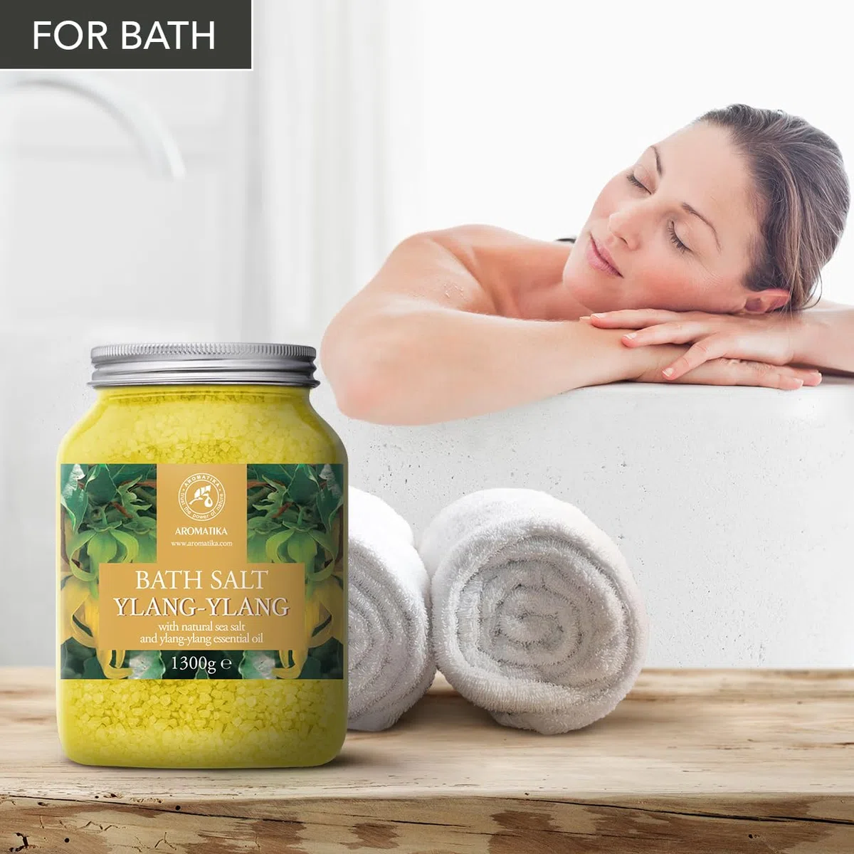 Sali da Bagno Ylang-Ylang 1300g - Sale Marino con Olio di Ylang-Ylang Essenziale - per un Buon Sonno - Riduzione dello Stress - Cura del Corpo - Rilassamento - Aromaterapia - Bath Salt