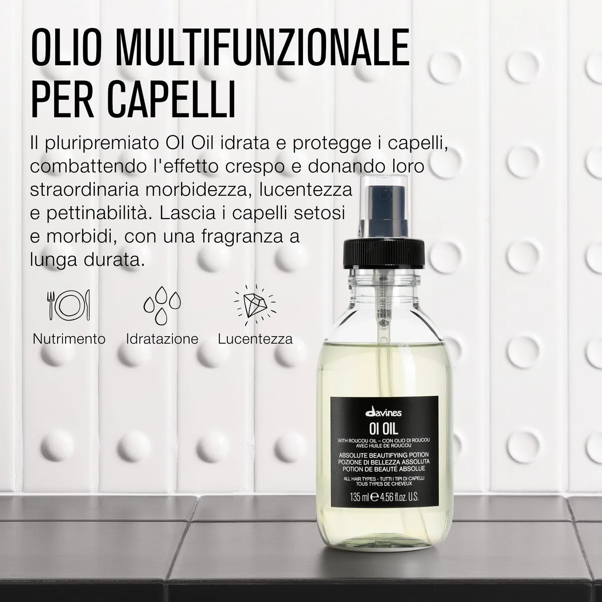 Davines OI Oil - Trattamento multifunzione in olio - Dona morbidezza, lucentezza intensa e controllo dell'effetto crespo - 50 ml