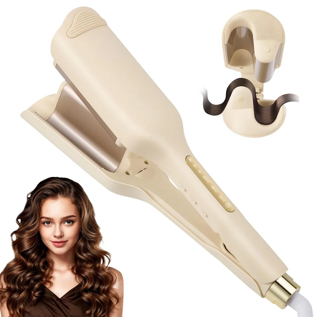 Ferro ondulato per capelli grandi onde 32 mm asta ondulata con 3 temperature regolabili, riscaldamento rapido, display LCD, protezione dal calore, timer integrato e spegnimento automatico di 60 minuti