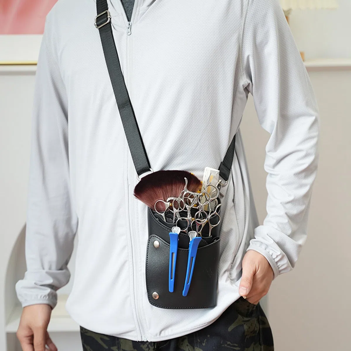 Borsa porta forbici da parrucchiere per parrucchieri e parrucchieri, ideale per parrucchieri e parrucchieri, Nero