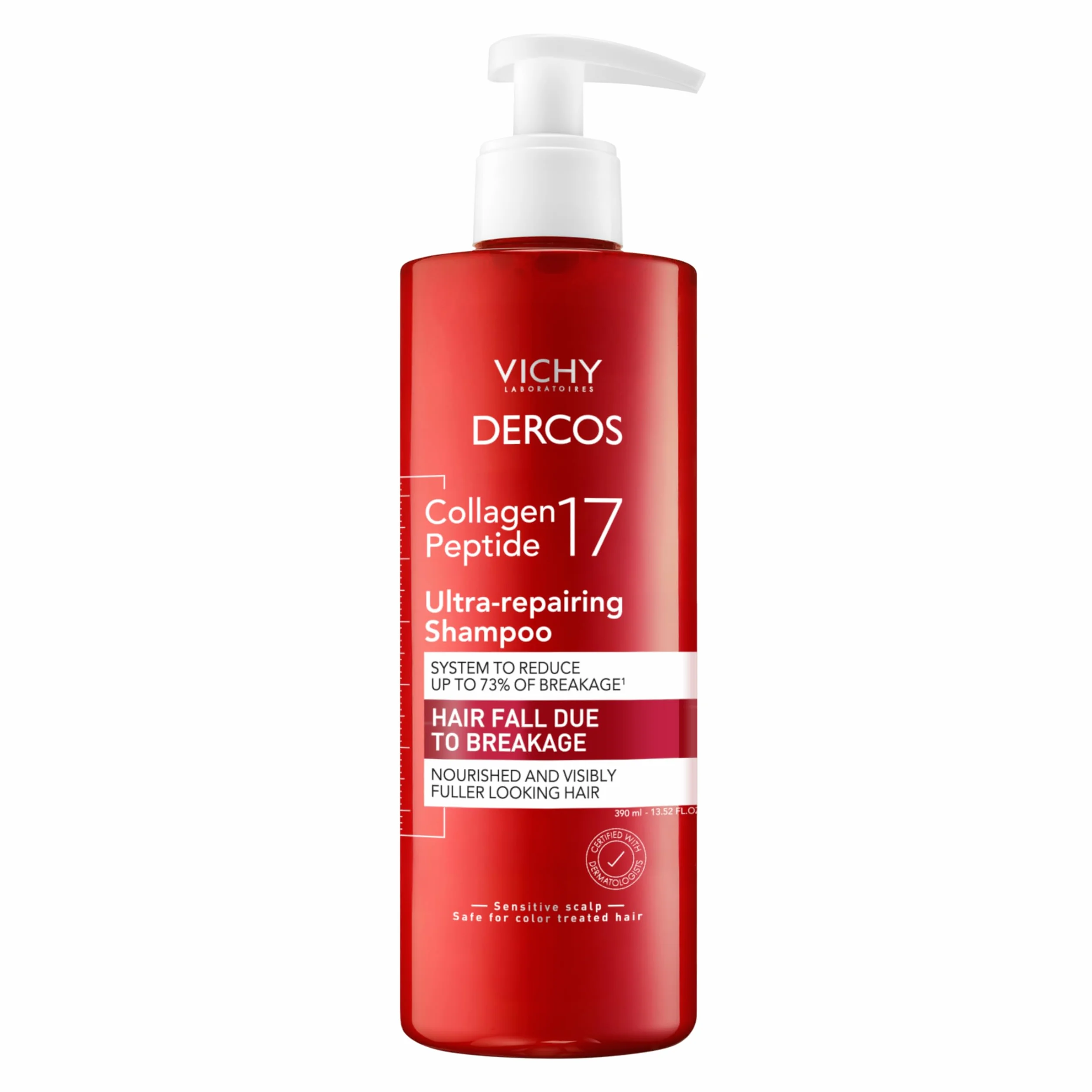 Vichy Dercos, Collagen 17 Shampoo Riparatore, Per Capelli Deboli, Azione Anti-Rottura e Riparazione Totale, Fibra Rinforzata, Capelli Morbidi e Voluminosi, 400 ml