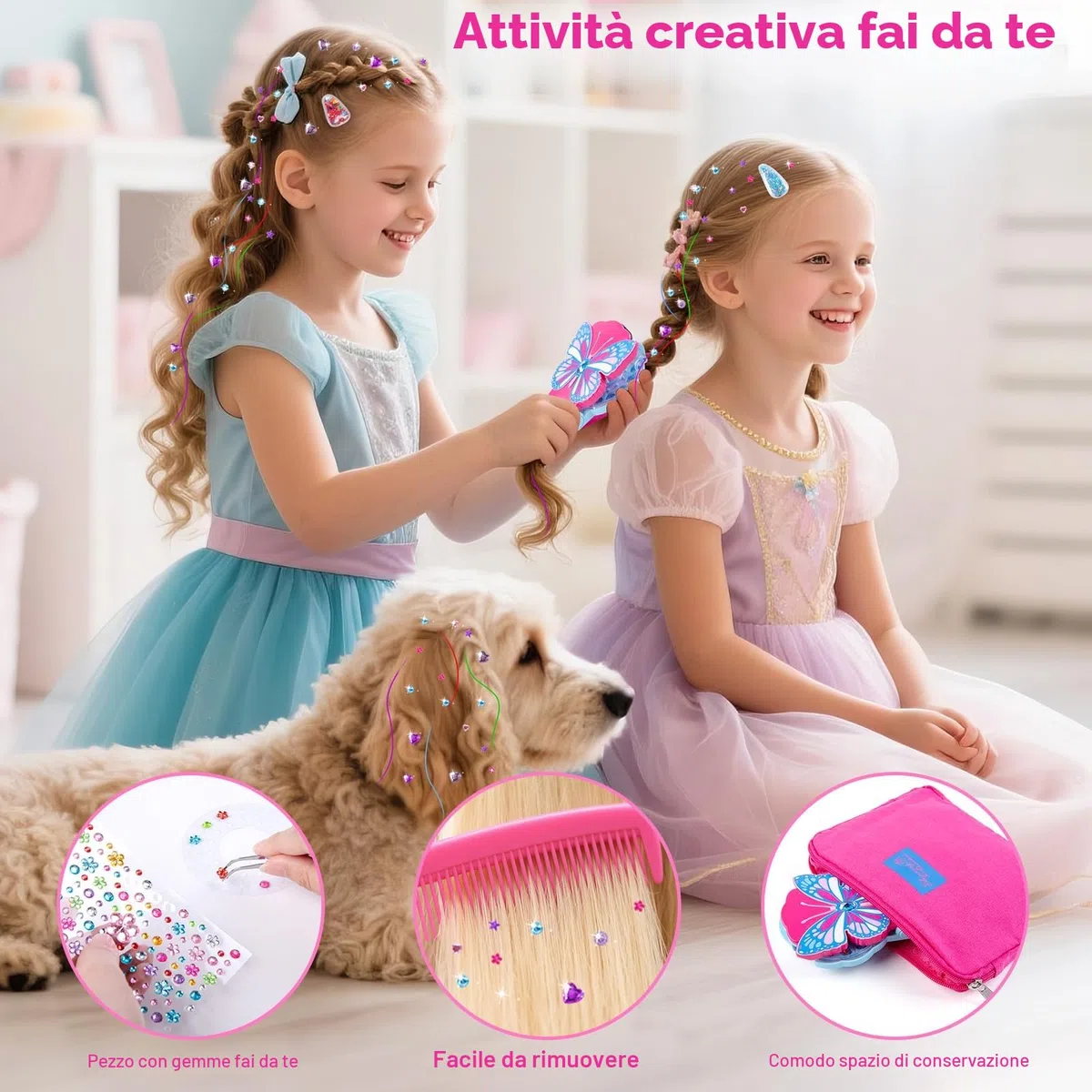 SEMKOTREE Brillantini per Capelli, Accessori per Capelli Applicatore Strass per Capelli con 480 Diamanti e Hair Tinsel, Glitter Applicatore Strass Regalo Bambina 6 7 8 9 Anni
