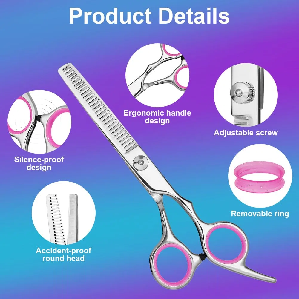 Flintronic 12PCS Set da Forbici Parrucchiere Professionali, Forbici Capelli en Acciaio Inossidabile, Set Taglio Capelli per Barbiere Salone e Domestico, per Uomini, Donne e Bambini