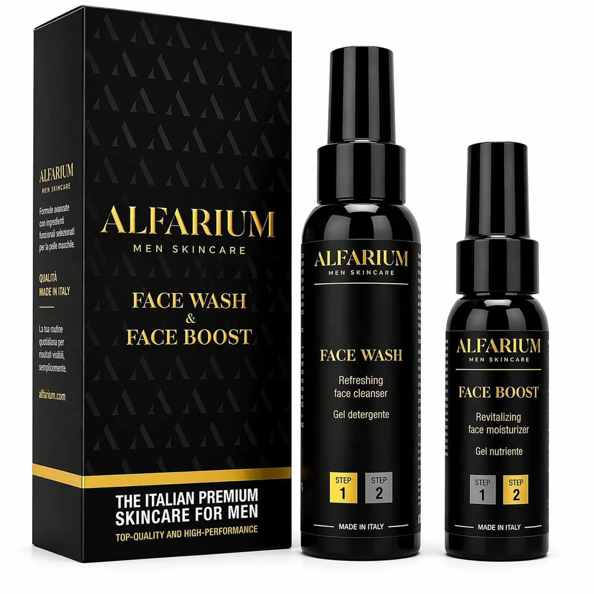 Alfarium Kit Skincare Uomo | Detergente Viso + Crema Idratante Uomo per Pelle Grassa e Mista | Con Acido Ialuronico e Vitamine A B5 C E | Routine Completa Made in Italy