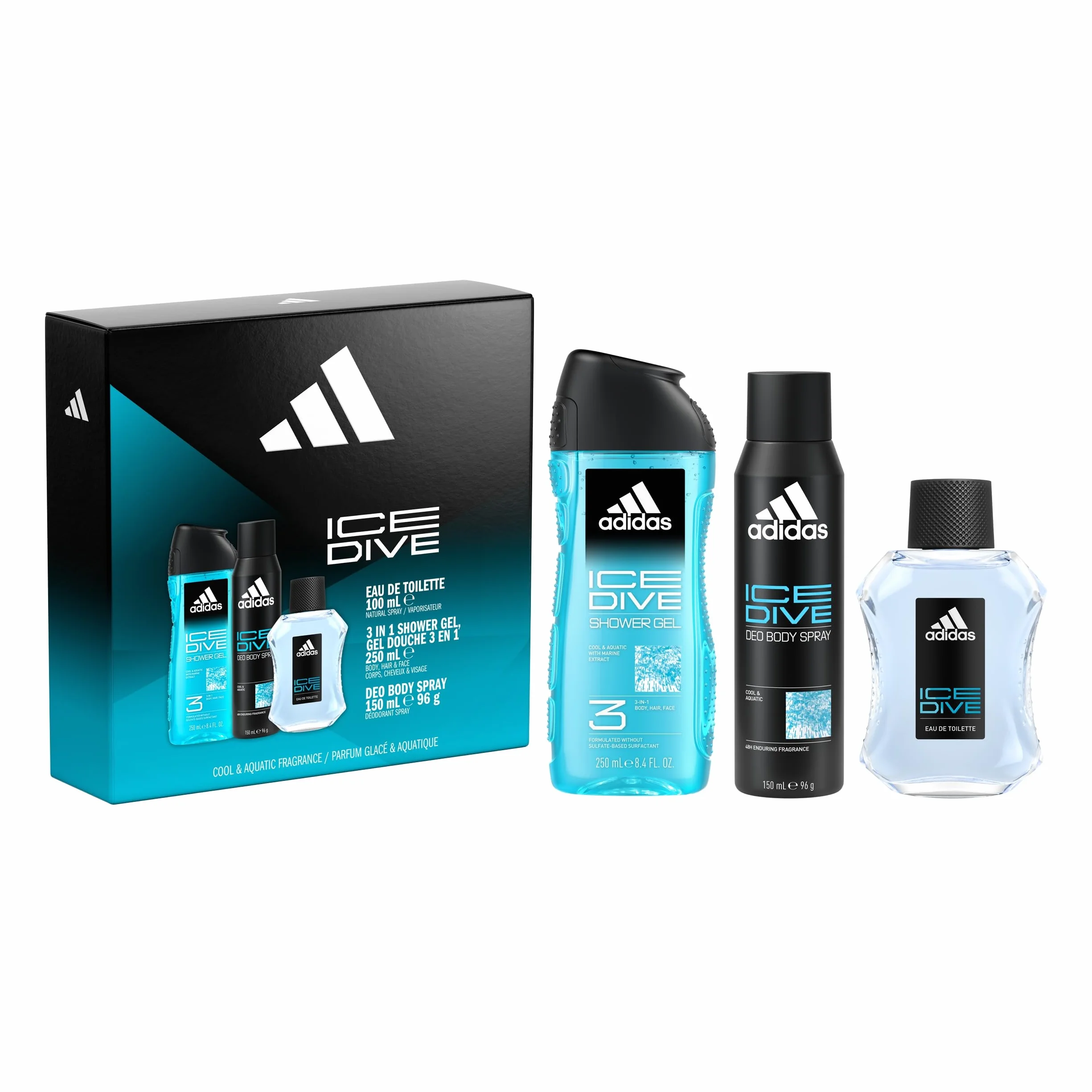 adidas Ice Dive Giftset including an Eau de Toilette, Deo Body Spray and Shower Gel