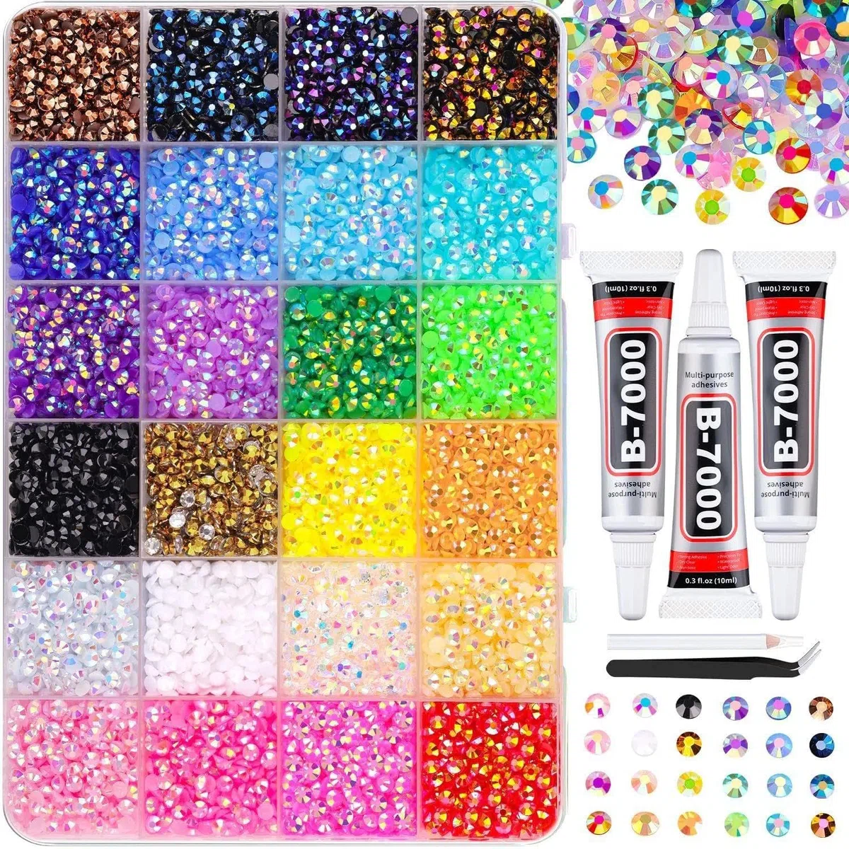 Bedazzling - Kit di 24 strass colorati con penna, 24000 gemme Bedazzler per artigianato, gemme per unghie da 3 mm per Bedazzling con pinzette