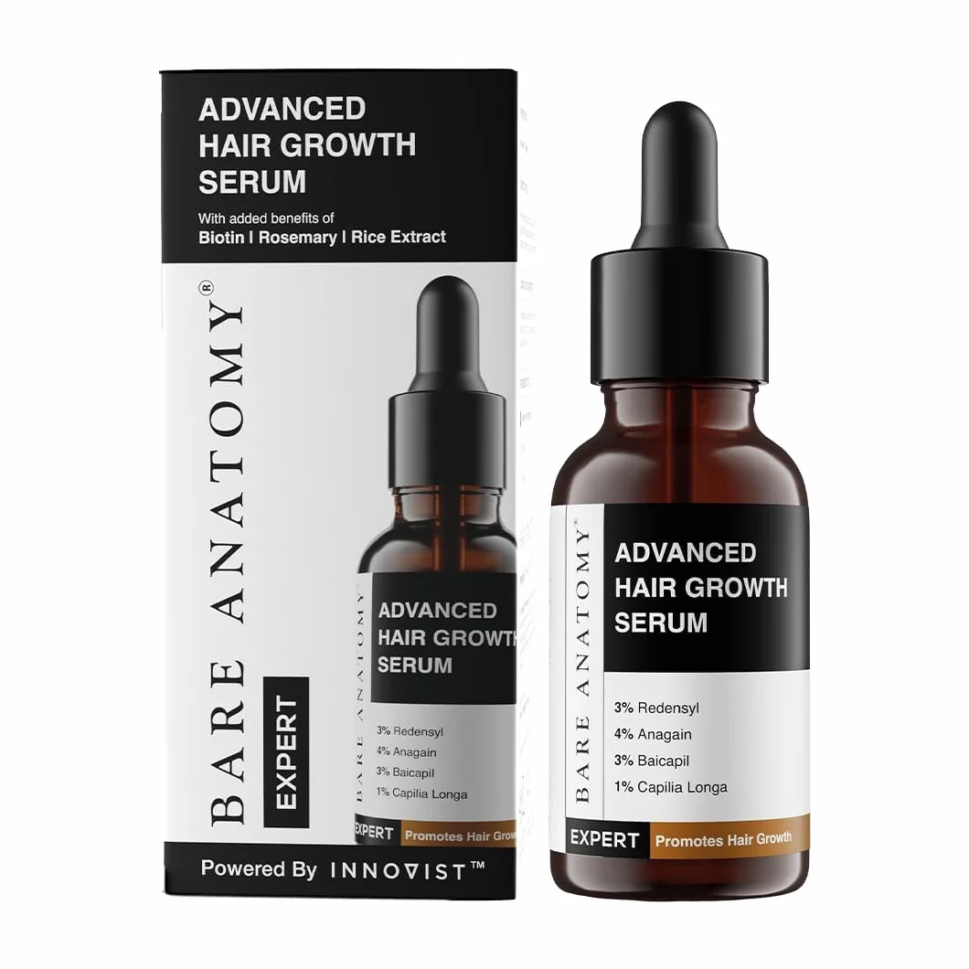 Bare Anatomy Siero avanzato per la crescita dei capelli 3% Redensyl + 4% Anagain + 3% Baicapil Rosmarino, biotina Siero per il controllo della