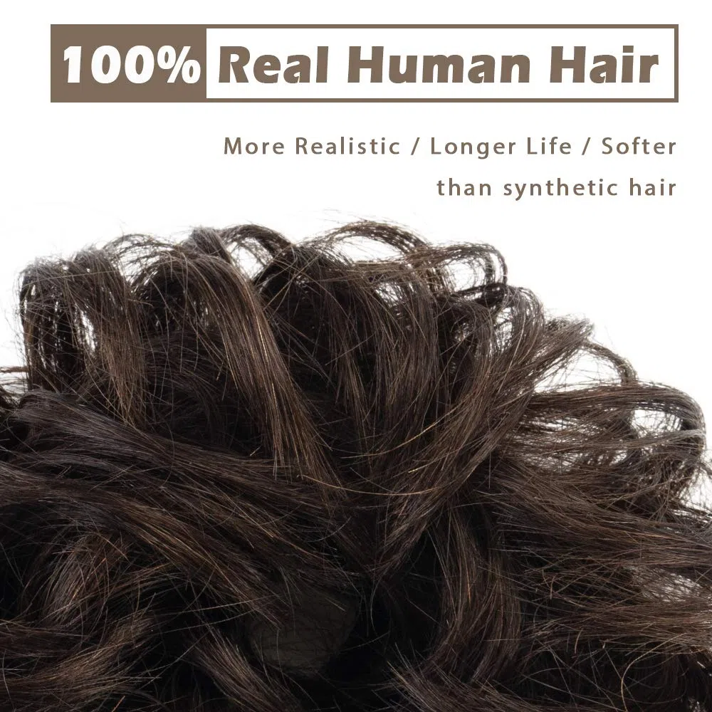 BARSDAR 100% Umani Chignon Capelli Veri, Coda Chignon Extension Elastico con Capelli Chignon Capelli Ricci Mossi Capelli Chignon da Donna （Marrone Scuro）