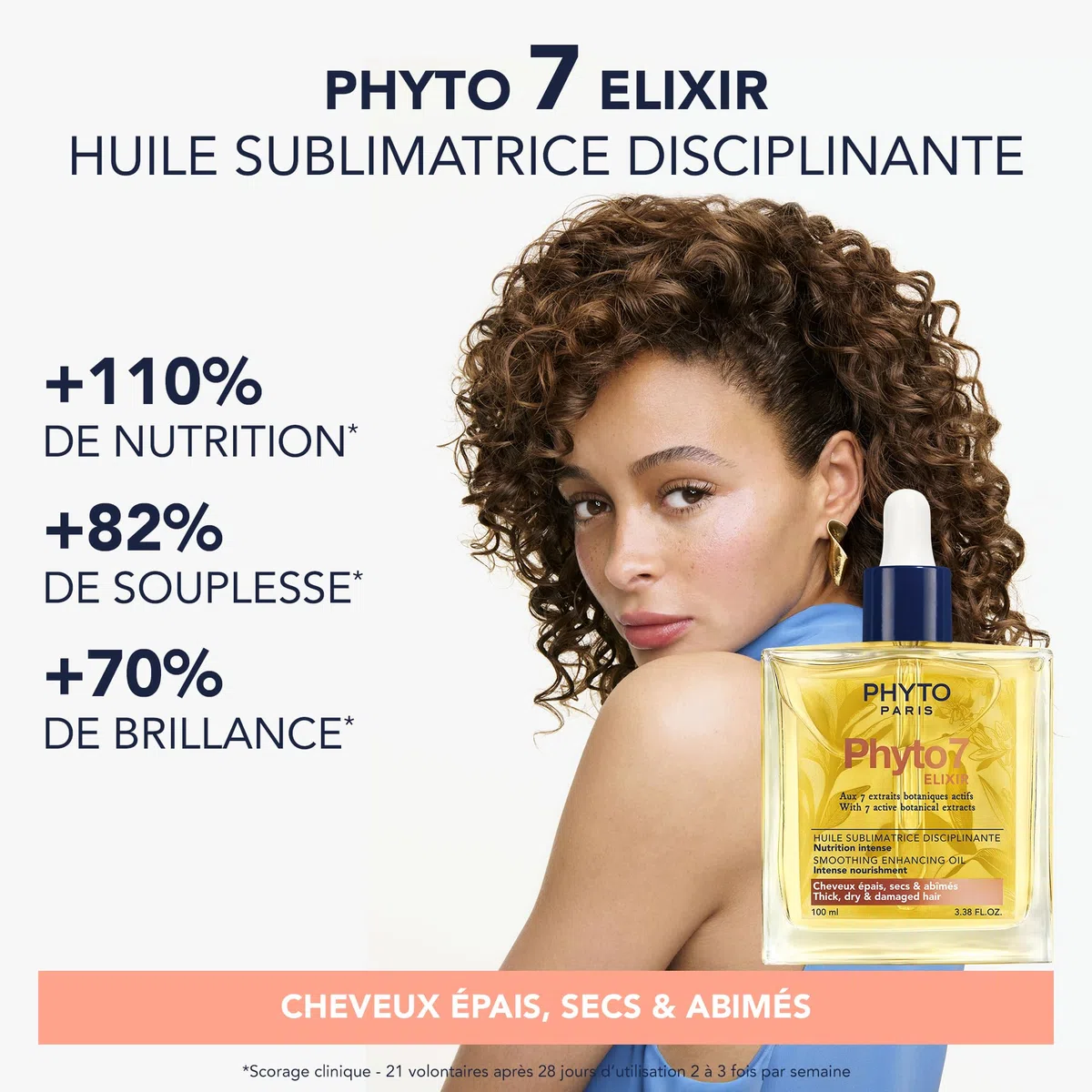 Phyto Paris Phyto 7 Elixir - Olio Sublimante Disciplinante 100 ml - Capelli spessi, secchi e danneggiati - Cura multiuso, nutrizione intensa, disciplina e rifinisce - 99% di oli botanici naturali