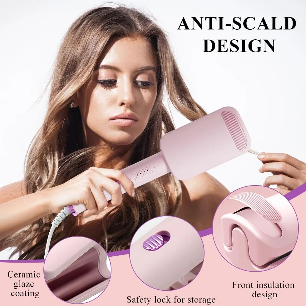 Piastra Onde per Capelli, Ferro Arricciacapelli, 32 mm Ferro per Capelli Onde con 4 Temperature regolabili per tutti i tipi di capelli, viene fornito con 1 pettine, 2 clip (Rosa)