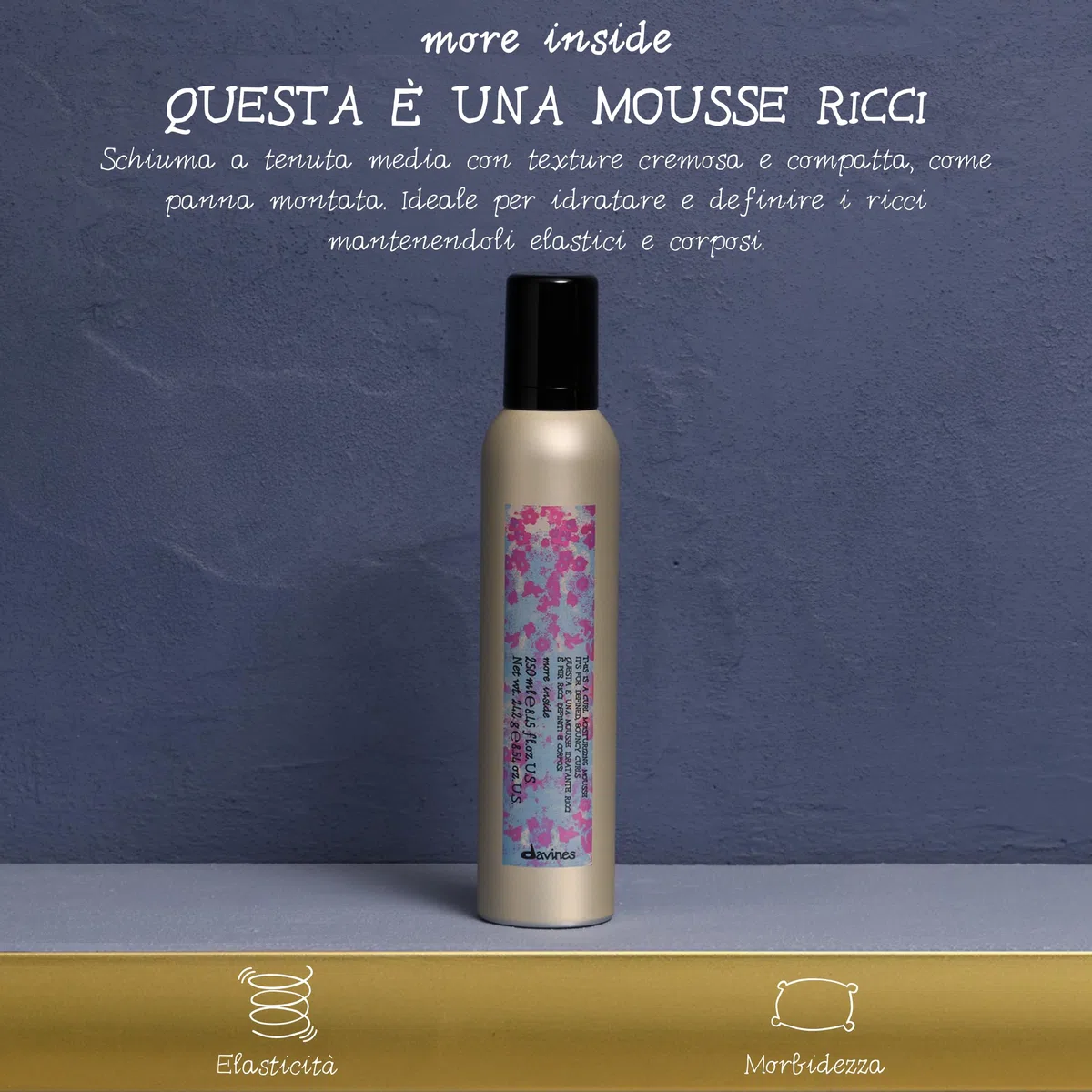 Davines MORE INSIDE Questa è una Mousse Ricci - Per ricci definiti e corposi - Schiuma a tenuta media con texture cremosa e compatta - 250 ml