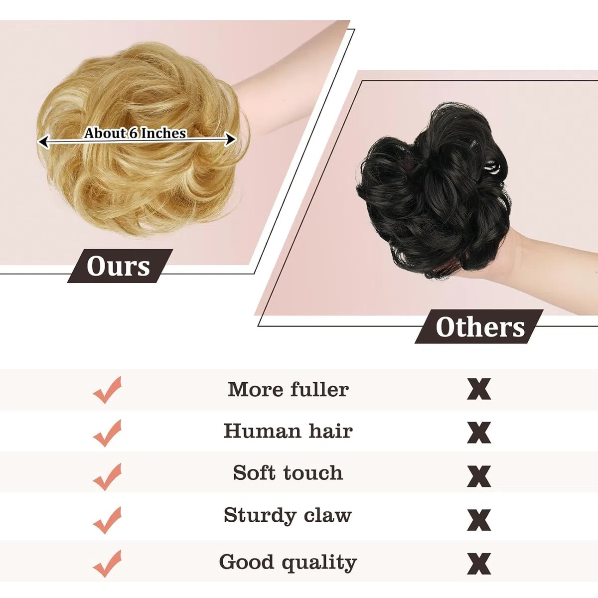 RUWISS Chignon Capelli 100% Umani con Pinza Posticci per Capelli Chignon Ondulato Estensioni per Coda di Cavallo Capelli Umani con Clip per Donne（Biondo Chiaro Dorato con Riflessi Biondo Candido）
