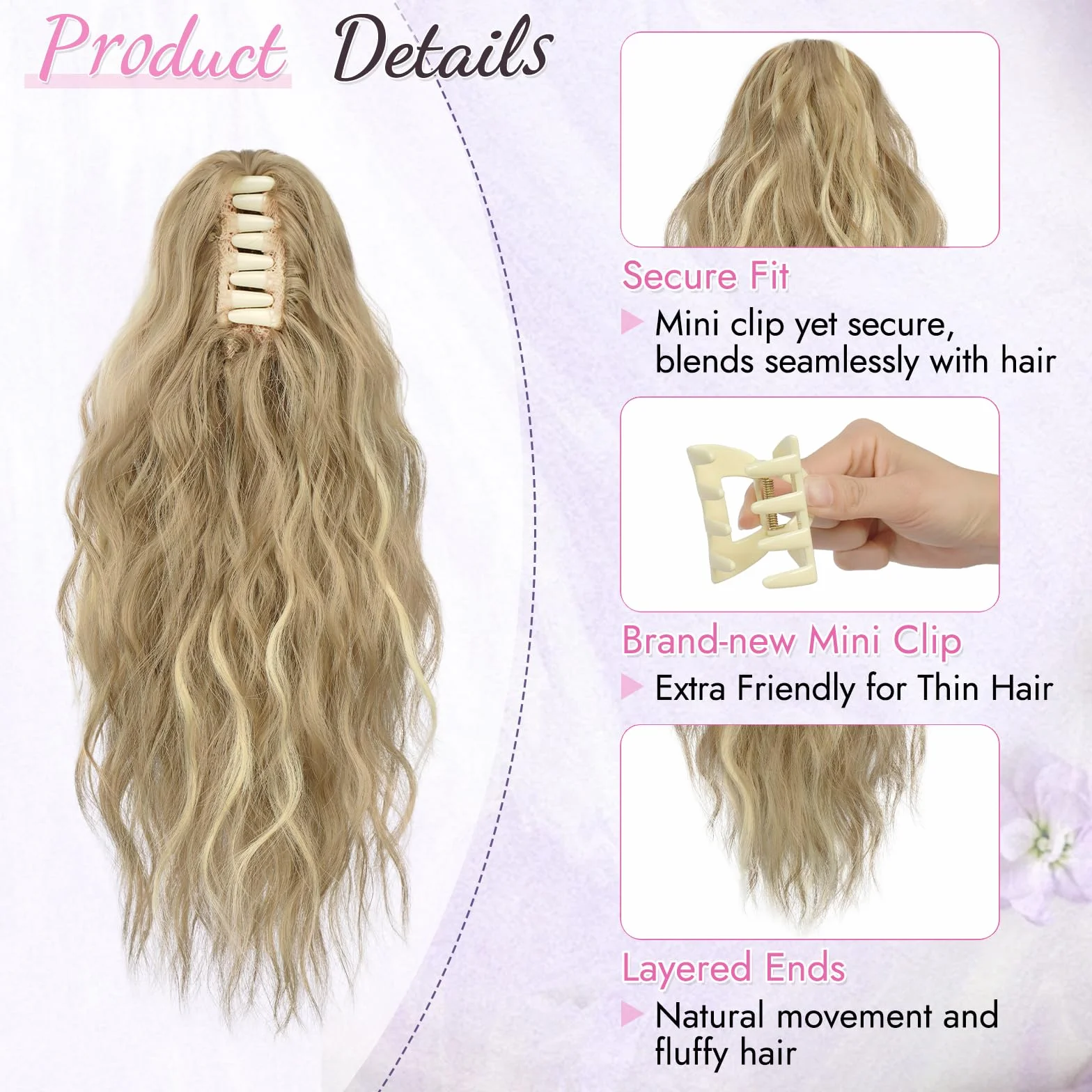RUWISS Coda Capelli Extension con Pinza, Coda Finta Capelli Ricci 35 cm Coda Capelli Extension Ondulate Sintetici Coda di Cavallo per Donne (Biondo Cenere Scuro)