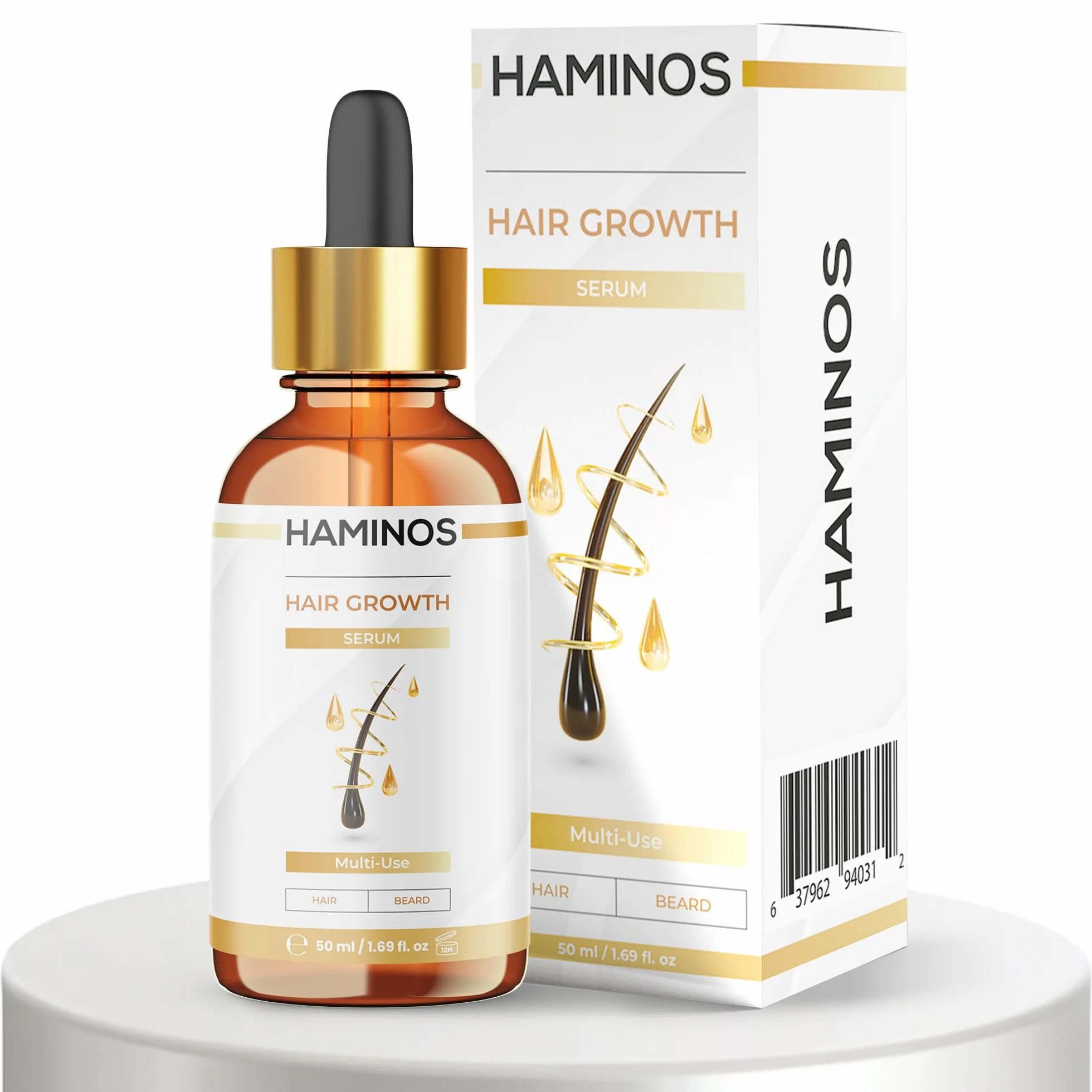 HAMINOS Siero Crescita Capelli con Rosmarino, Ginseng, Zenzero e Peptidi – Stimola e Rinforza – Anticaduta e Rivitalizzante - FORMULA UNICA (50 ml)