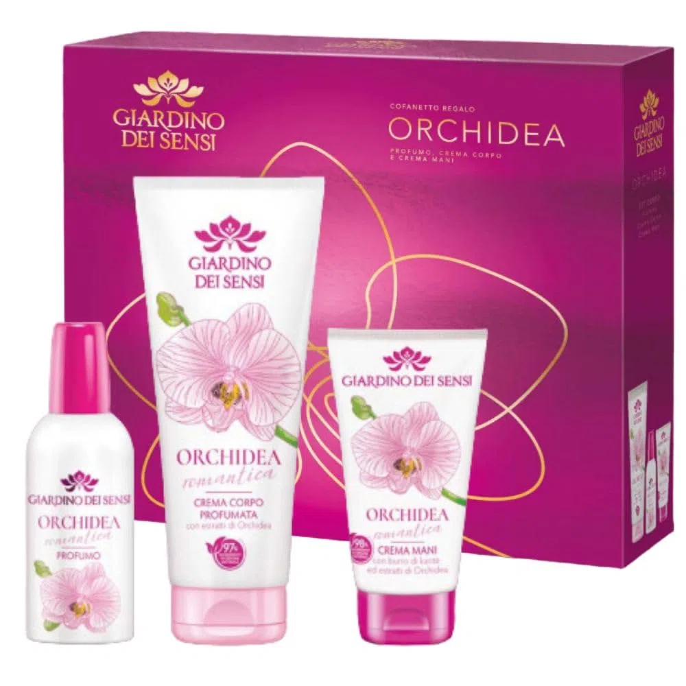 Confezione Regalo Giardino dei Sensi - Cofanetto con Profumo 100ml , Creme Corpo 250ml e Crema Mani 75ml (Orchidea Romantica)
