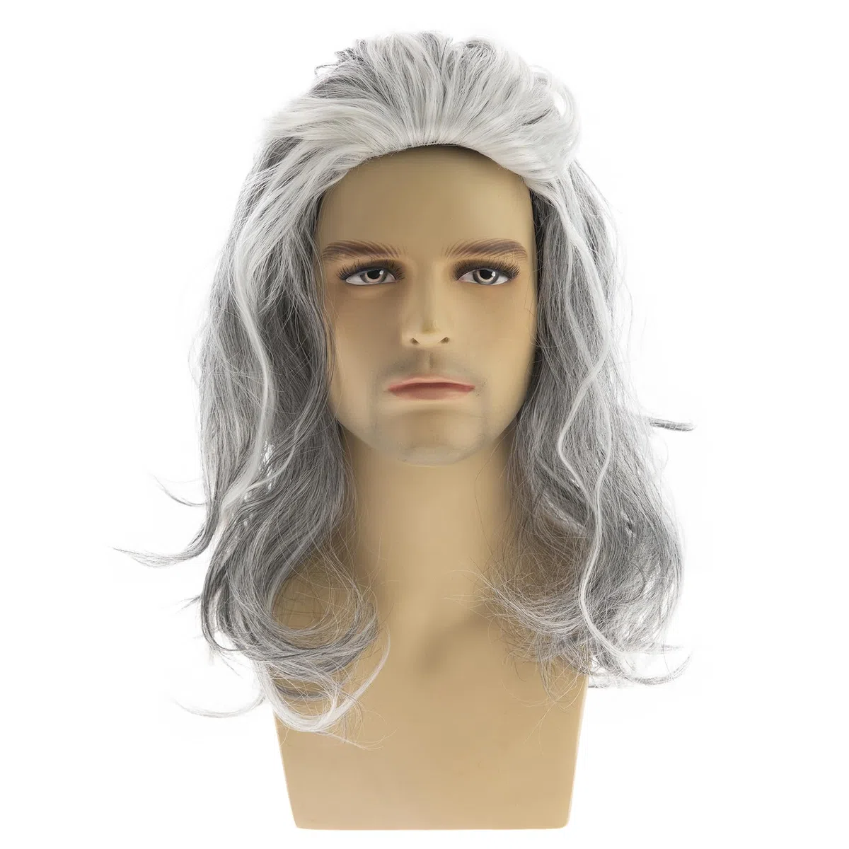 Parrucche lunghe ondulate grigie per gli uomini sintetiche resistente al calore Cosplay Halloween Costume