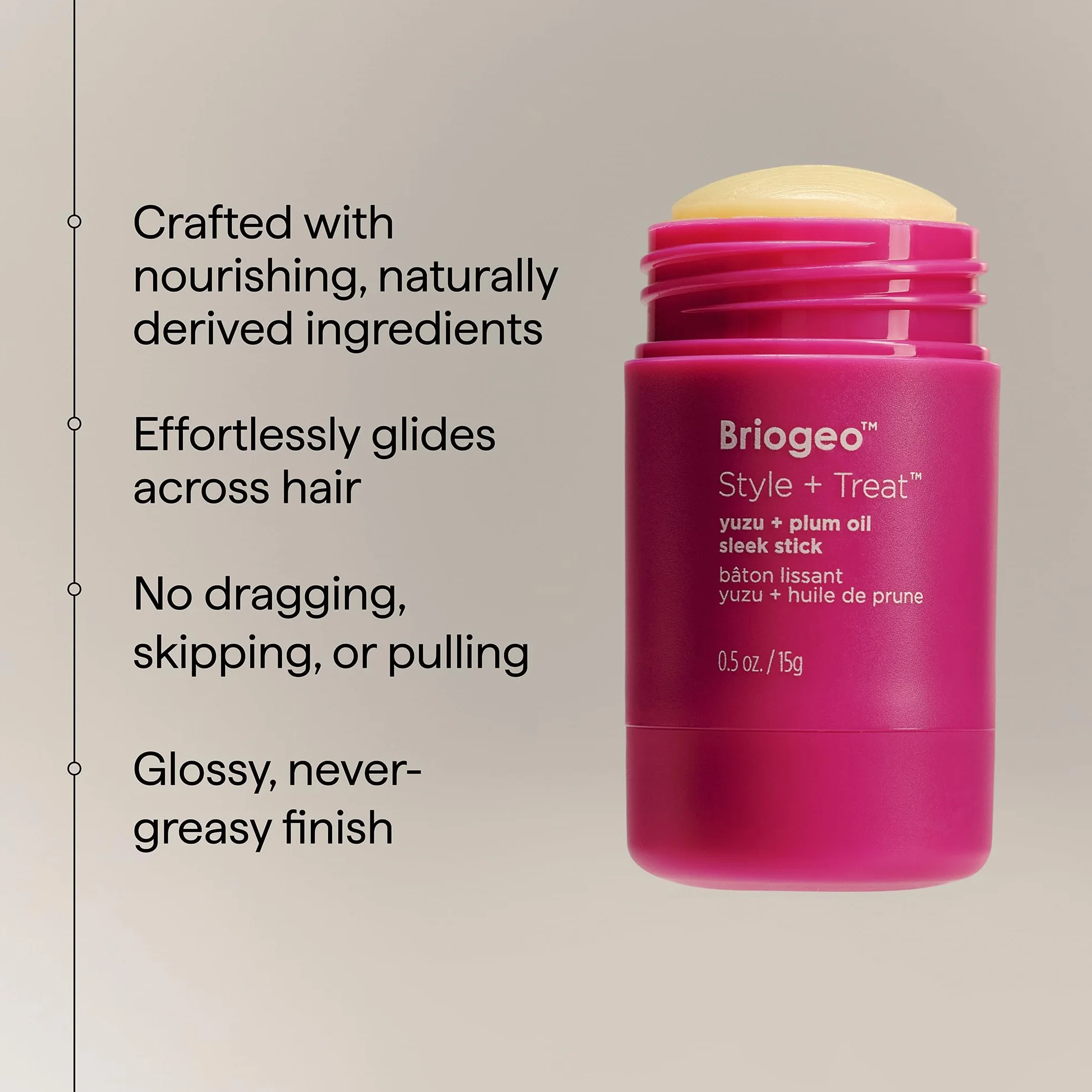 Briogeo Style + Treat Yuzu + Plum Oil Hair Styling Sleek Stick, cera vegana per capelli, non unge, 15 g