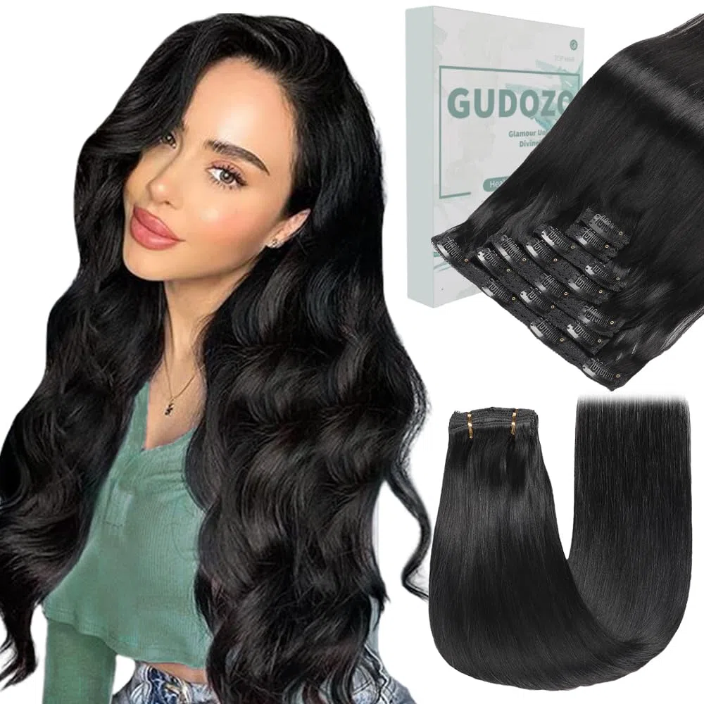 extension capelli veri Nero naturale 7pcs 35cm 80g Extension capelli veri biadesivo Extension clip capelli veri senza cuciture volume donna