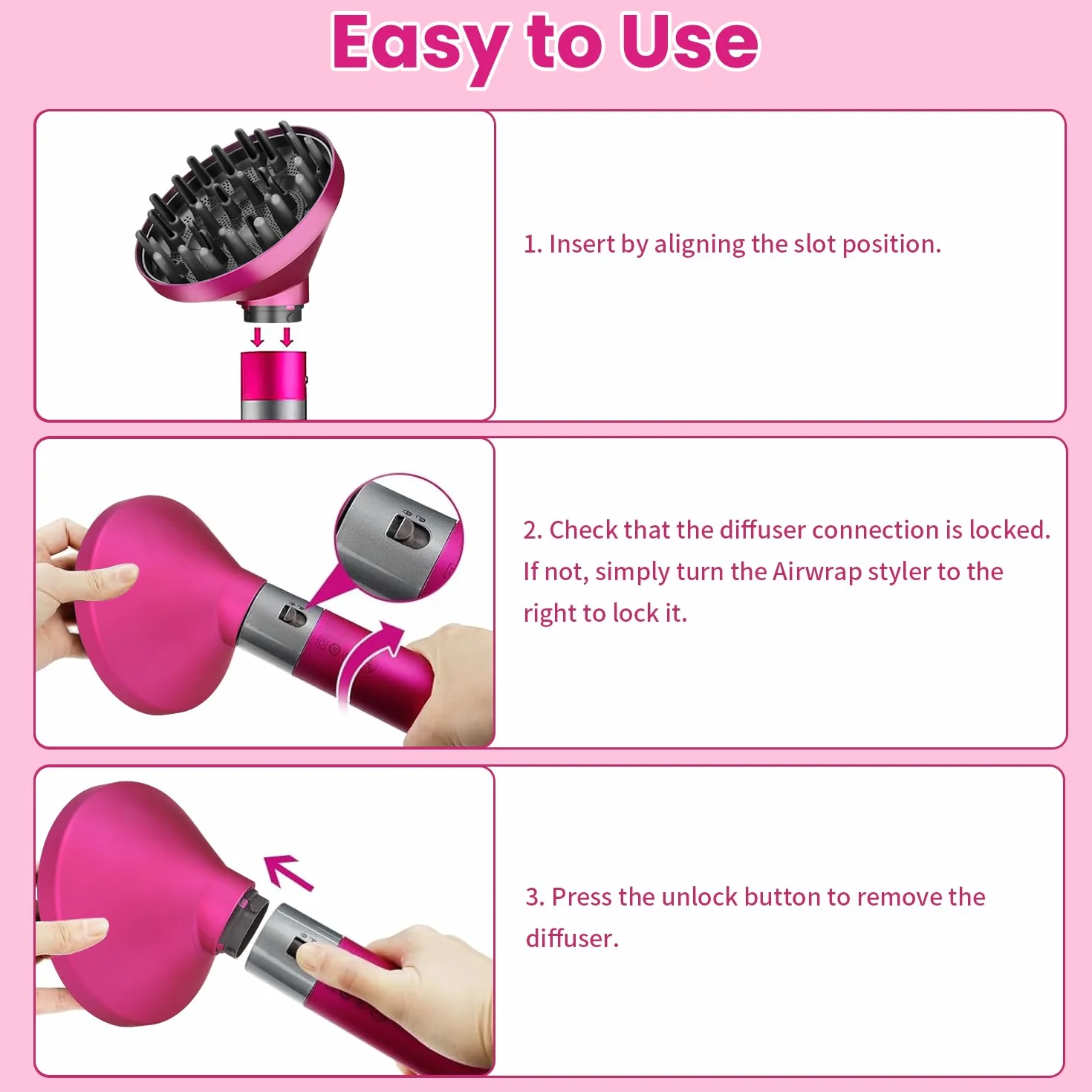 Diffusore per Dyson Airwrap HS01 HS03 HS05, diffusore per capelli ricci, ugello diffusore portatile per capelli, conversione per Airwrap Curling Styler in un asciugacapelli, rosso rosa