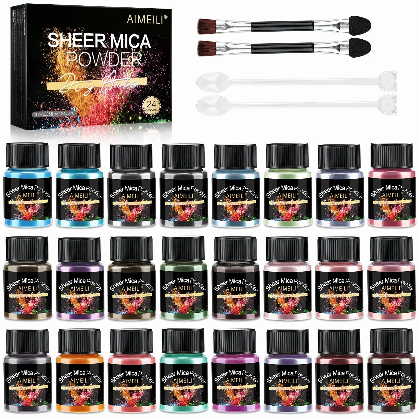 AIMEILI Polvere, 24 Colori Resina Epossidica Colore Madreperla Neon Pigmento Polvere per Versare Nail Art Gel Smalto Pittura