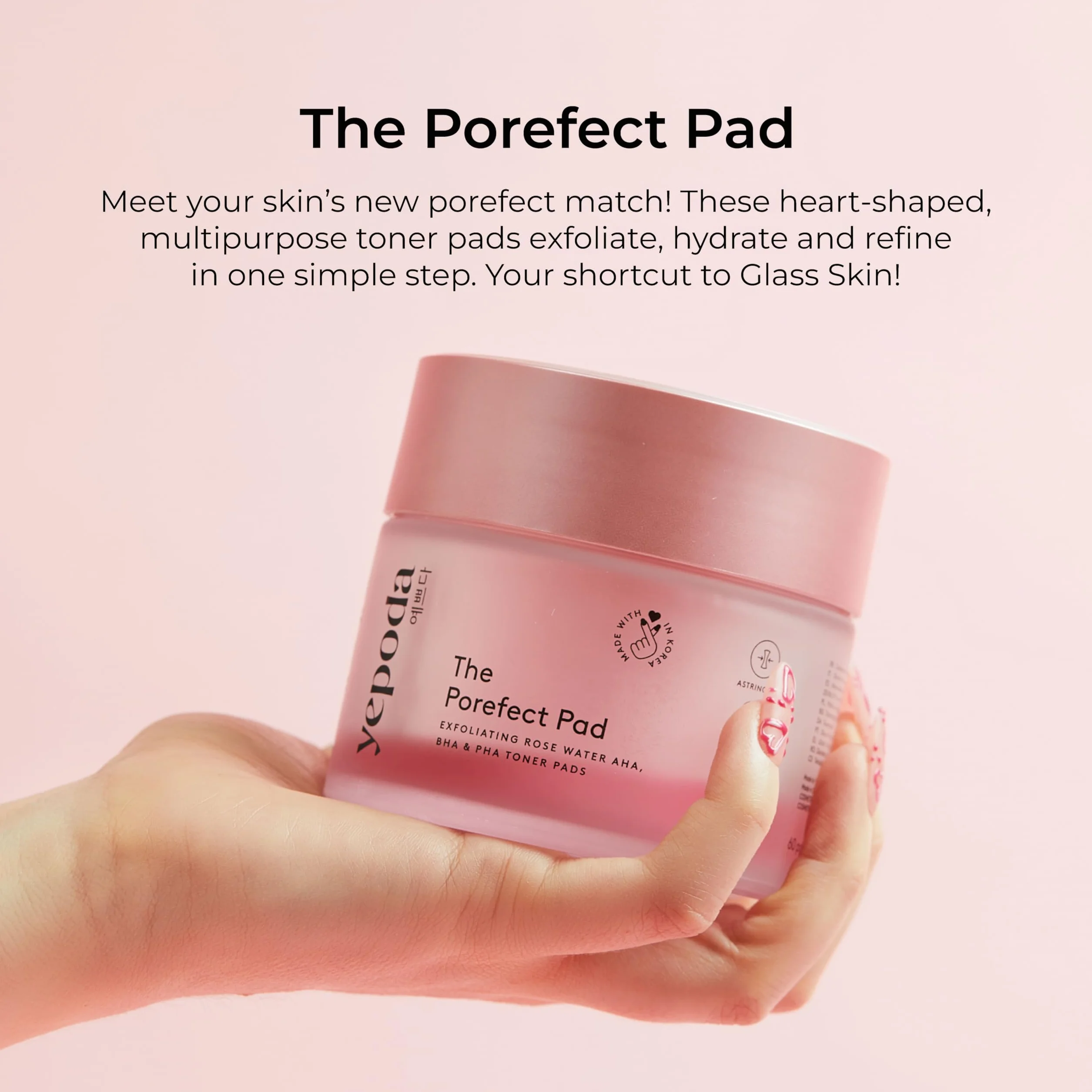 Yepoda The Porefect Pad: dischetti esfolianti con acqua di rose, AHA, BHA, PHA. Esfoliazione delicata, pori affinati. Vegani e testati per tutti i tipi di pelle, 60 pz / 120 ml.
