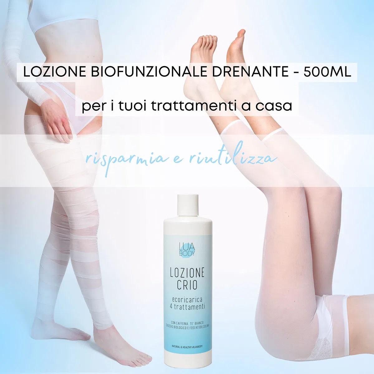 Liquido Bendaggi Anticellulite o Pantaloni Drenanti 500ml - Ricarica Bende EFFETTO FREDDO - Trattamento drenante con Fosfatidilcolina - Liquido bende drenanti o collant anticellulite