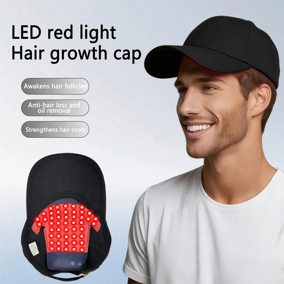 Cuffia per la crescita dei capelli con luce rossa, 450 nm/660 nm, cappello lenitivo per la cura del cuoio capelluto professionale, dispositivo di stimolazione del cuoio capelluto per diradare i