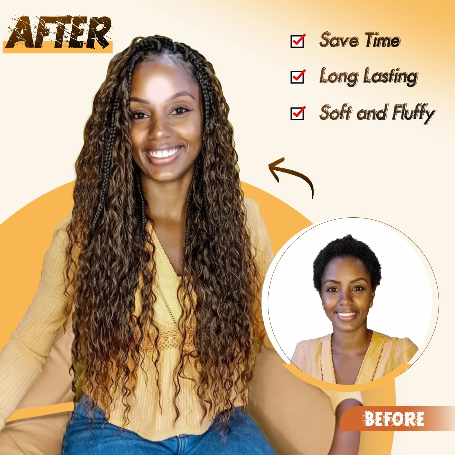 FESHFEN Ocean Wave Crochet Hair extension - 3 Pezzi Estensioni Capelli per Treccine a Onde Sintetici Ondulati Braiding Trecce Boho Posticci Extensions per Donne, 55 cm Castano