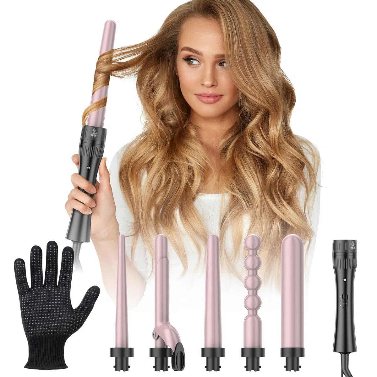 ELEHOT-Store Ferro Arricciacapelli 5 in 1, Ferro Arricciacapelli Professionale con Diversi Diametri, Rivestimento in Ceramica, Riscaldamento Rapido, Temperatura Regolabile, Crea Ricci Grandi e Piccoli