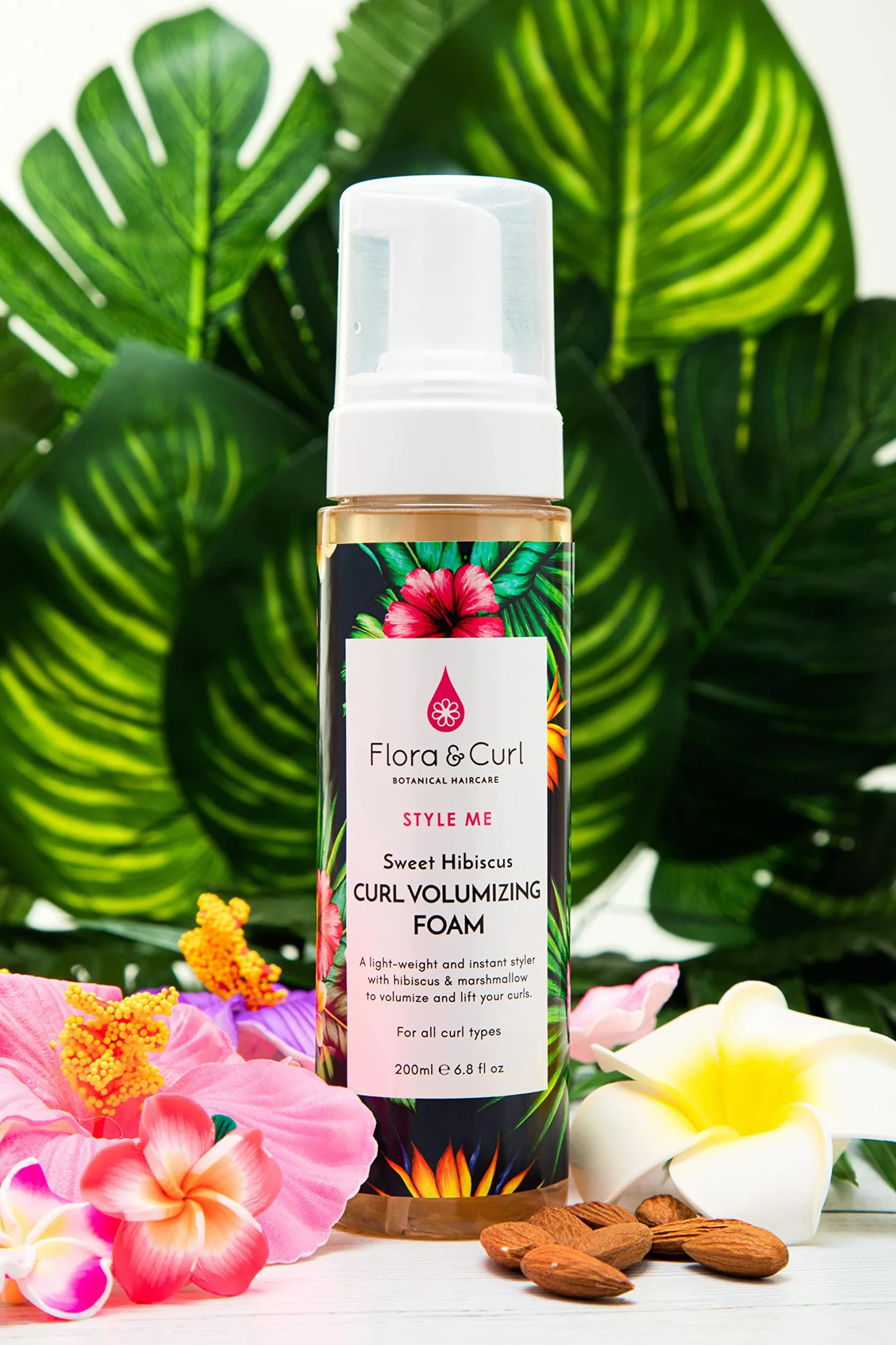 Flora & Curl Sweet Hibiscus Curl - Schiuma volumizzante senza cruelty-Free Botanical Volume Foam per corpo e rimbalzo, 200 ml