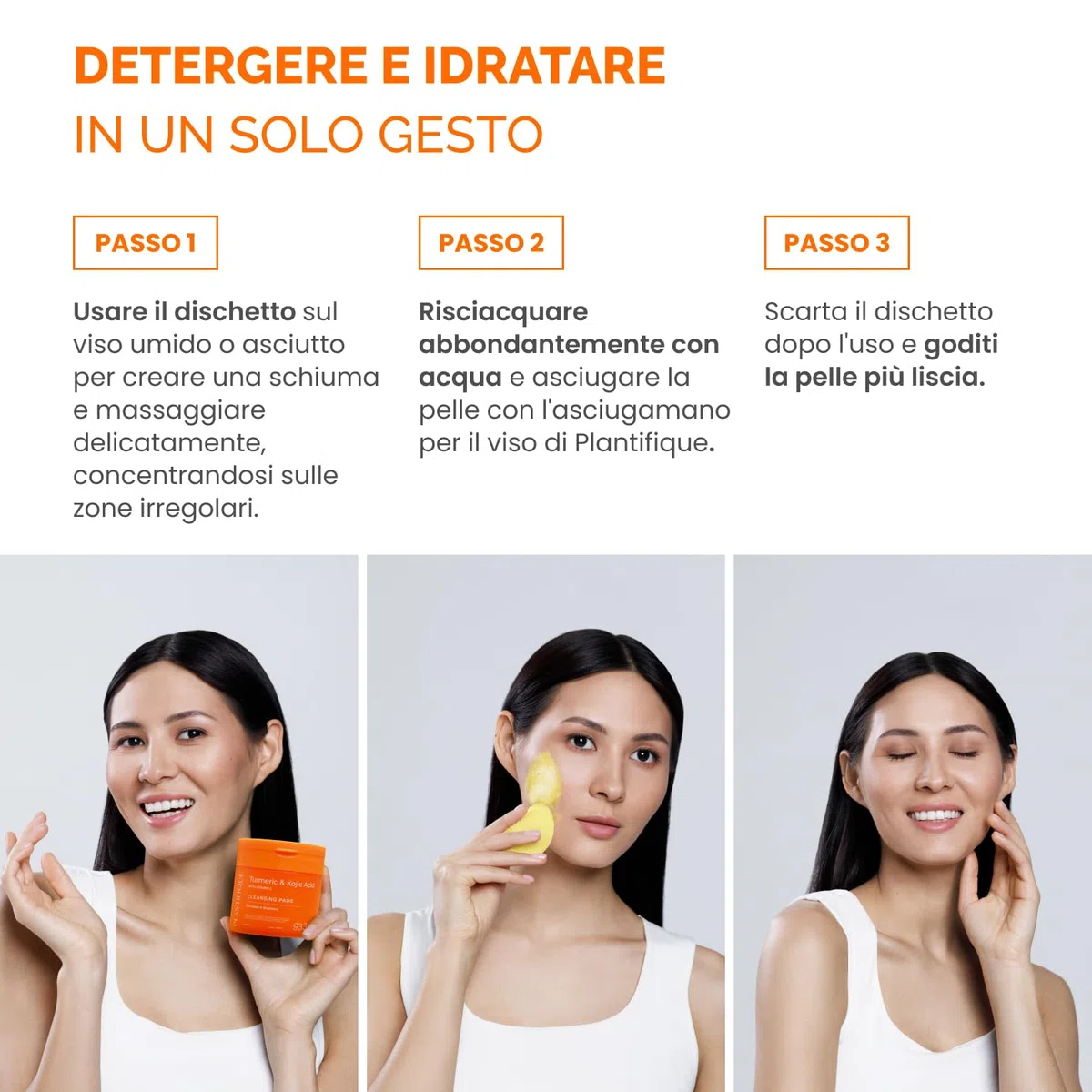 PLANTIFIQUE Dischetti Detergenti al Curcuma e Acido Kojico con Ceramidi, Niacinamide e Vitamina C – 60 Dischetti Esfolianti Viso per Macchie Scure e Iperpigmentazione – Skincare Kit Viso
