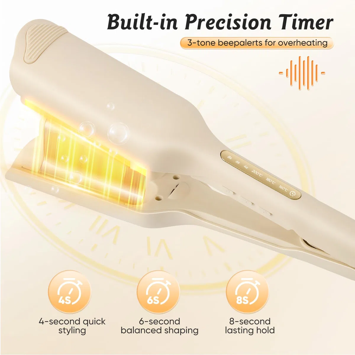 Ferro ondulato per capelli grandi onde 32 mm asta ondulata con 3 temperature regolabili, riscaldamento rapido, display LCD, protezione dal calore, timer integrato e spegnimento automatico di 60 minuti